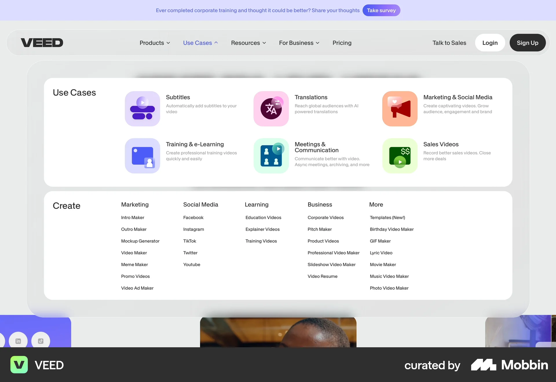 VEED Web screen containing Navigation Menu UI element