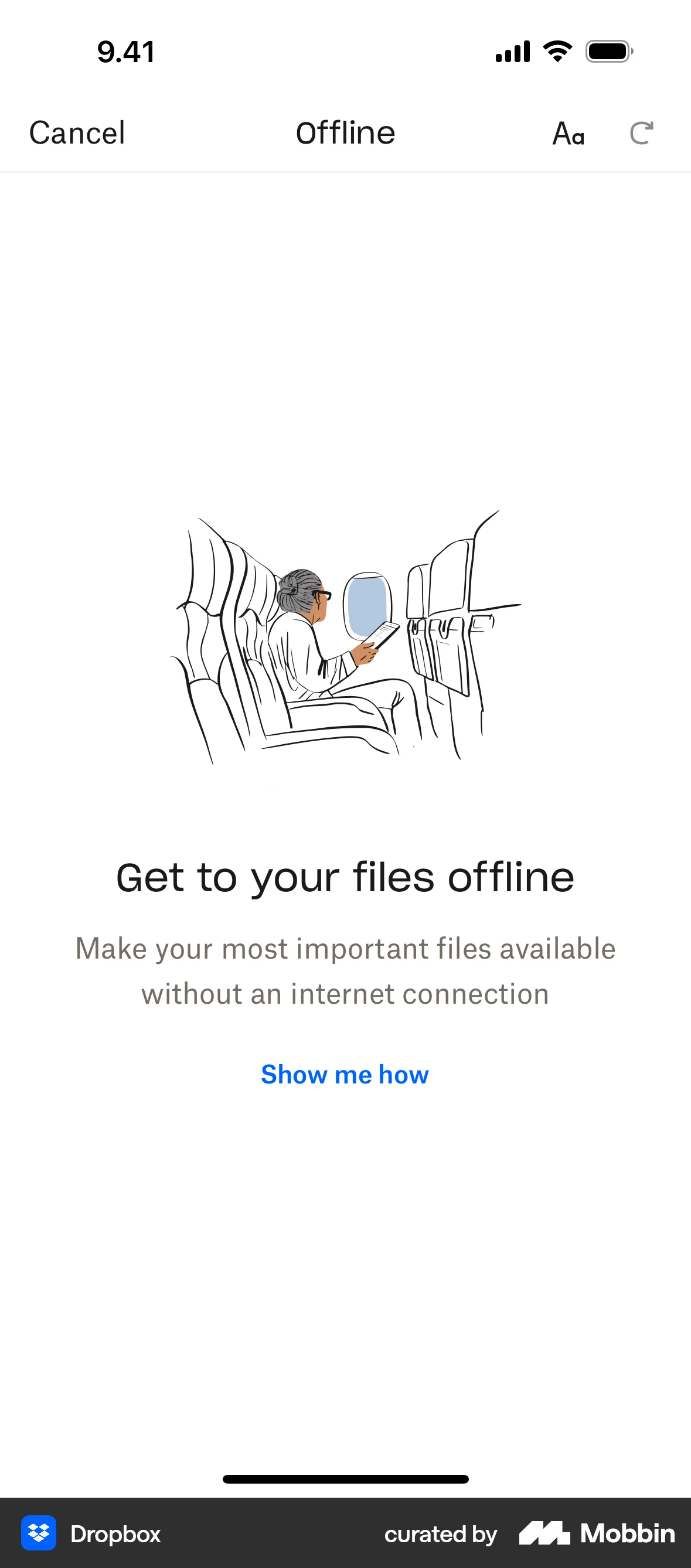 Dropbox iOS Downloads & Available Offline screen