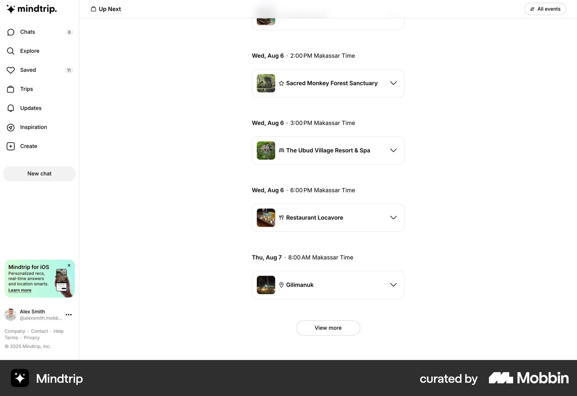 Mindtrip Web Timeline & History screen