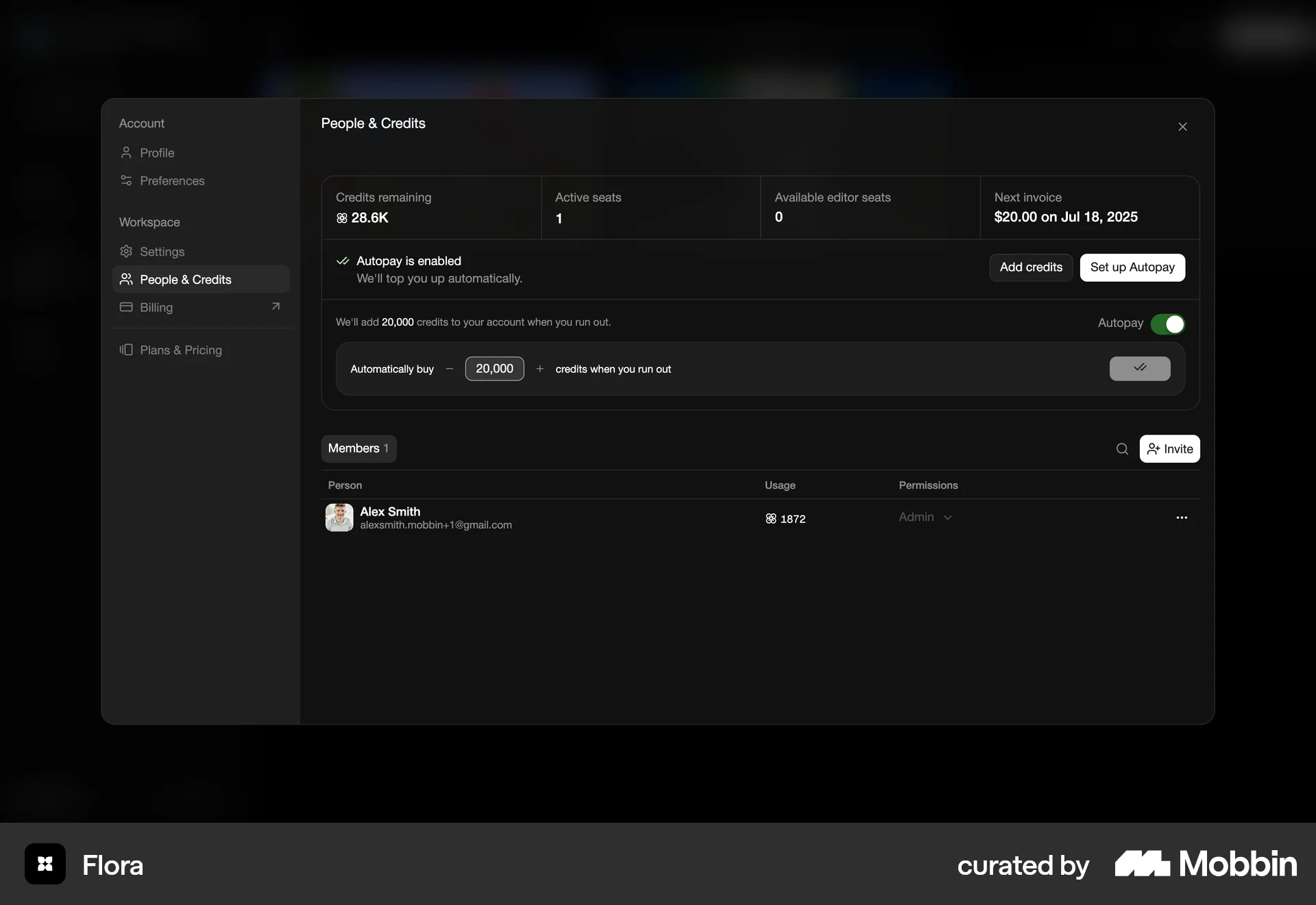 FLORA Web Set screen