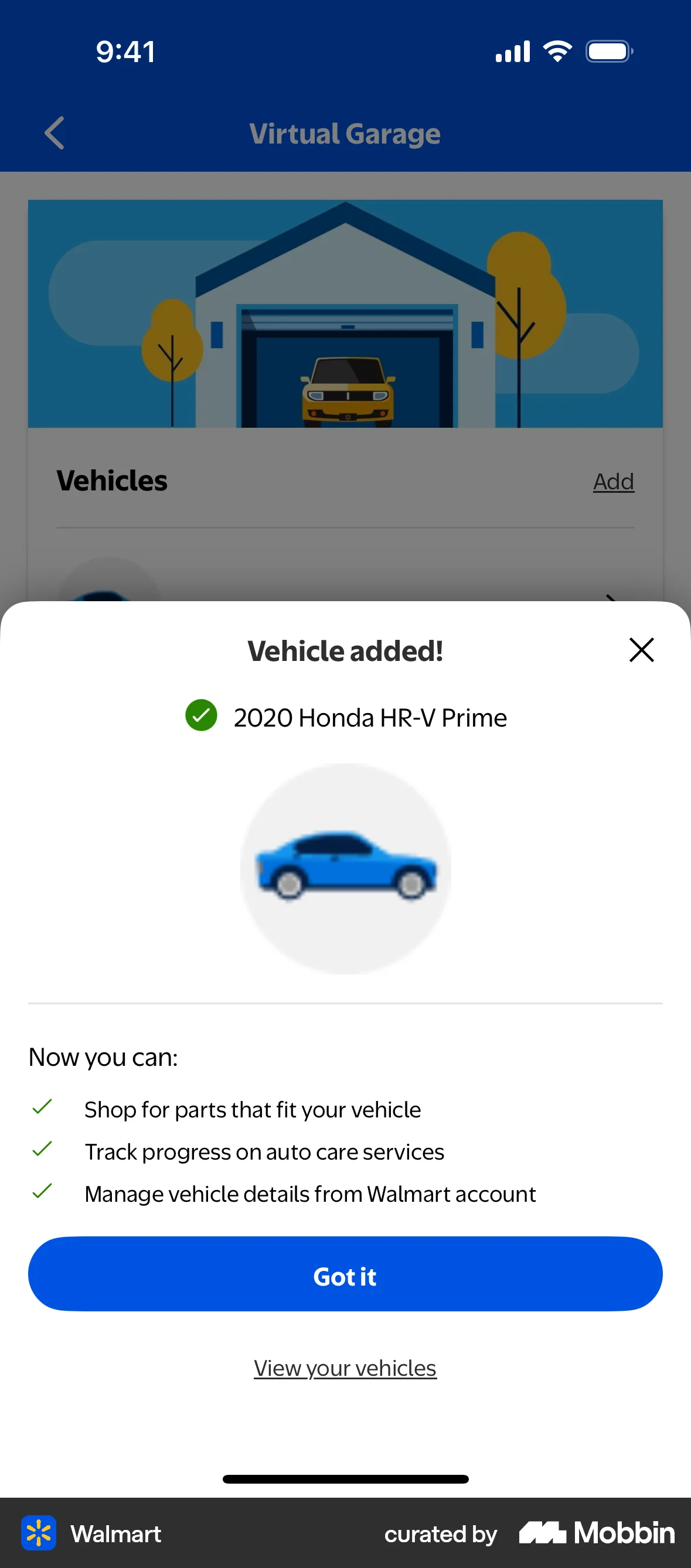 Walmart iOS Acknowledgement & Success screen