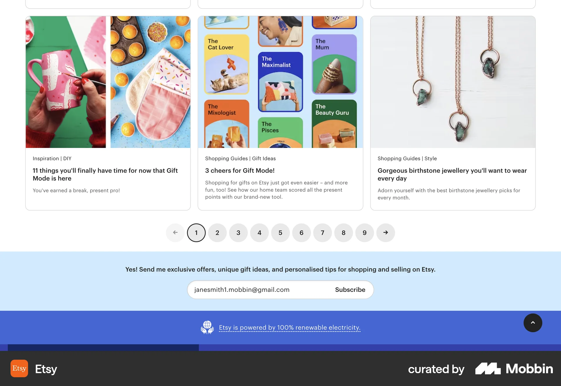 Etsy Web Follow & Subscribe screen