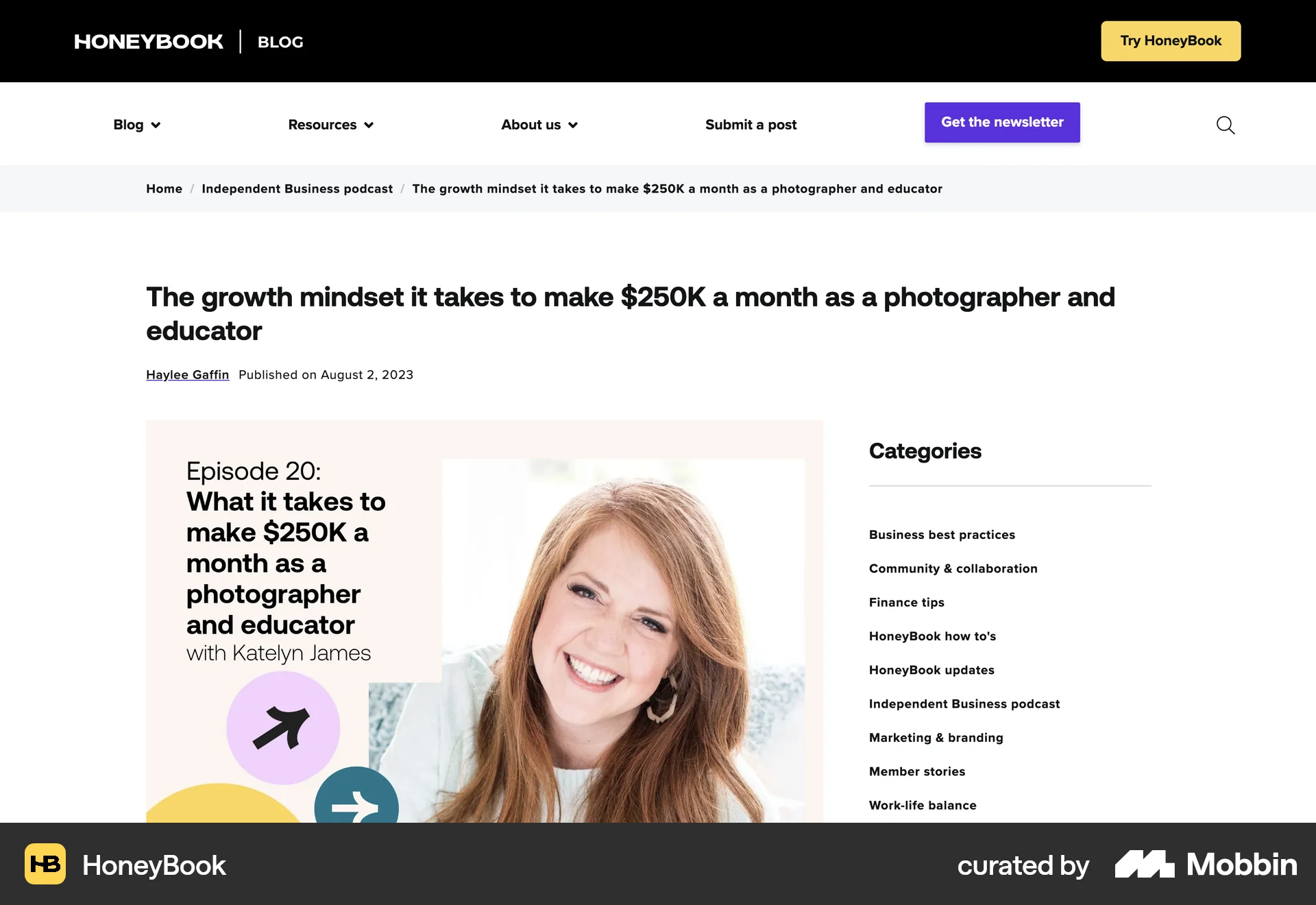 HoneyBook Web Song & Podcast Detail screen