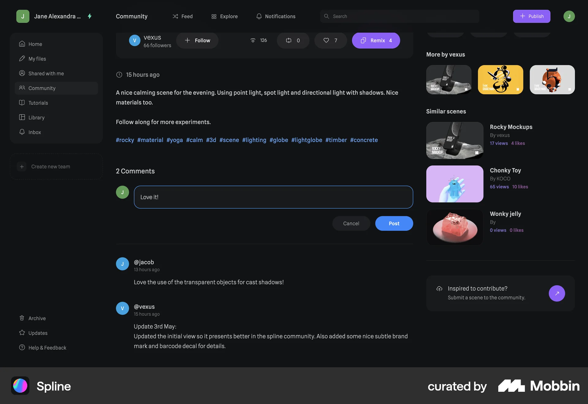 Spline Web Comments screen