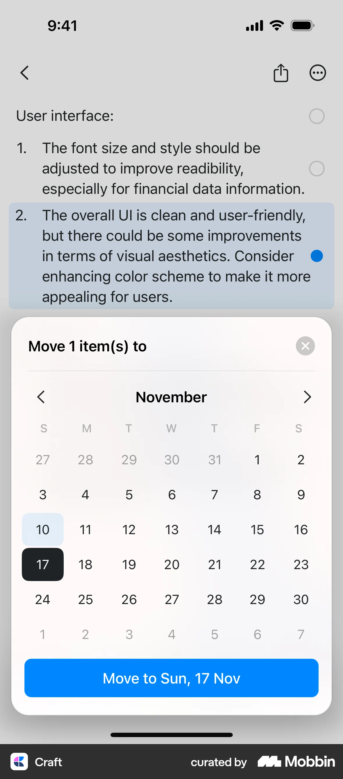 Craft iOS screen containing Date Picker UI element