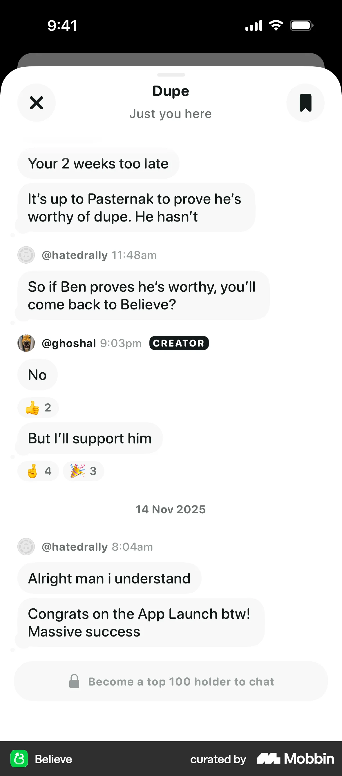 Believe iOS Chat Detail screen