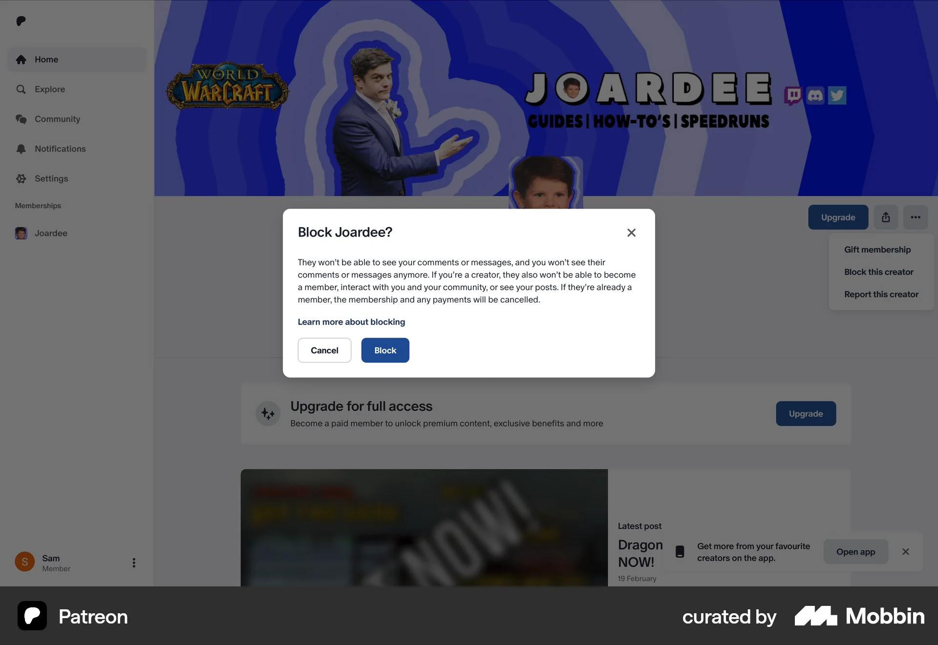 Patreon Web Ban & Block screen