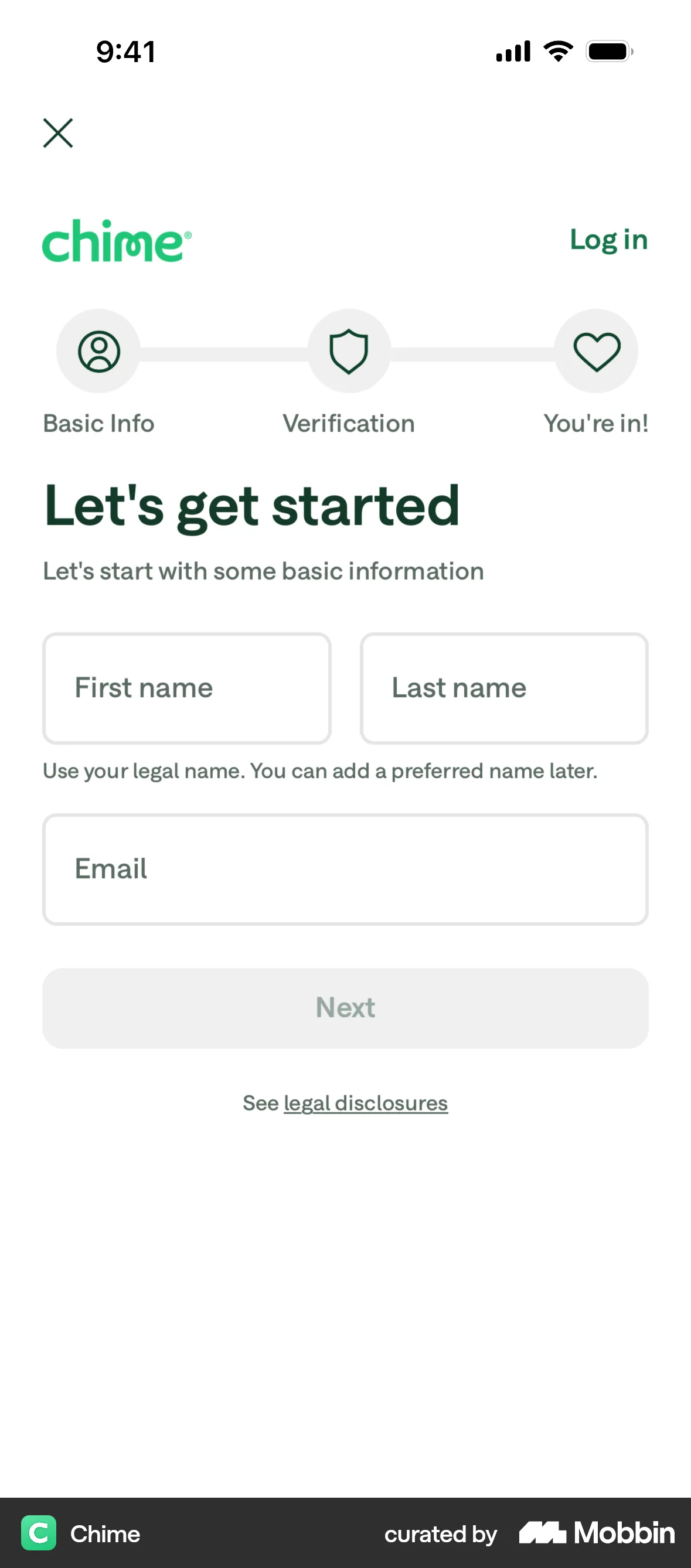 Chime Onboarding screen