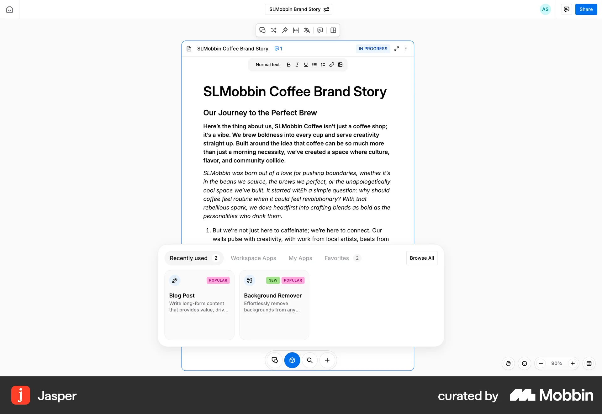 Jasper Web screen containing Popover UI element
