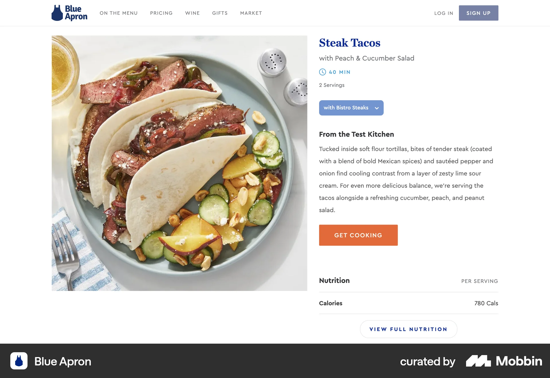 Blue Apron Web Recipe Detail screen