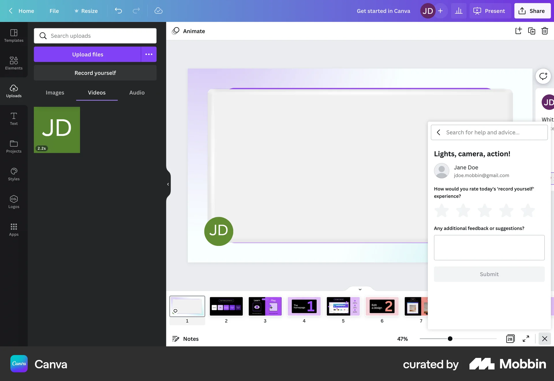 Canva Web Feedback screen