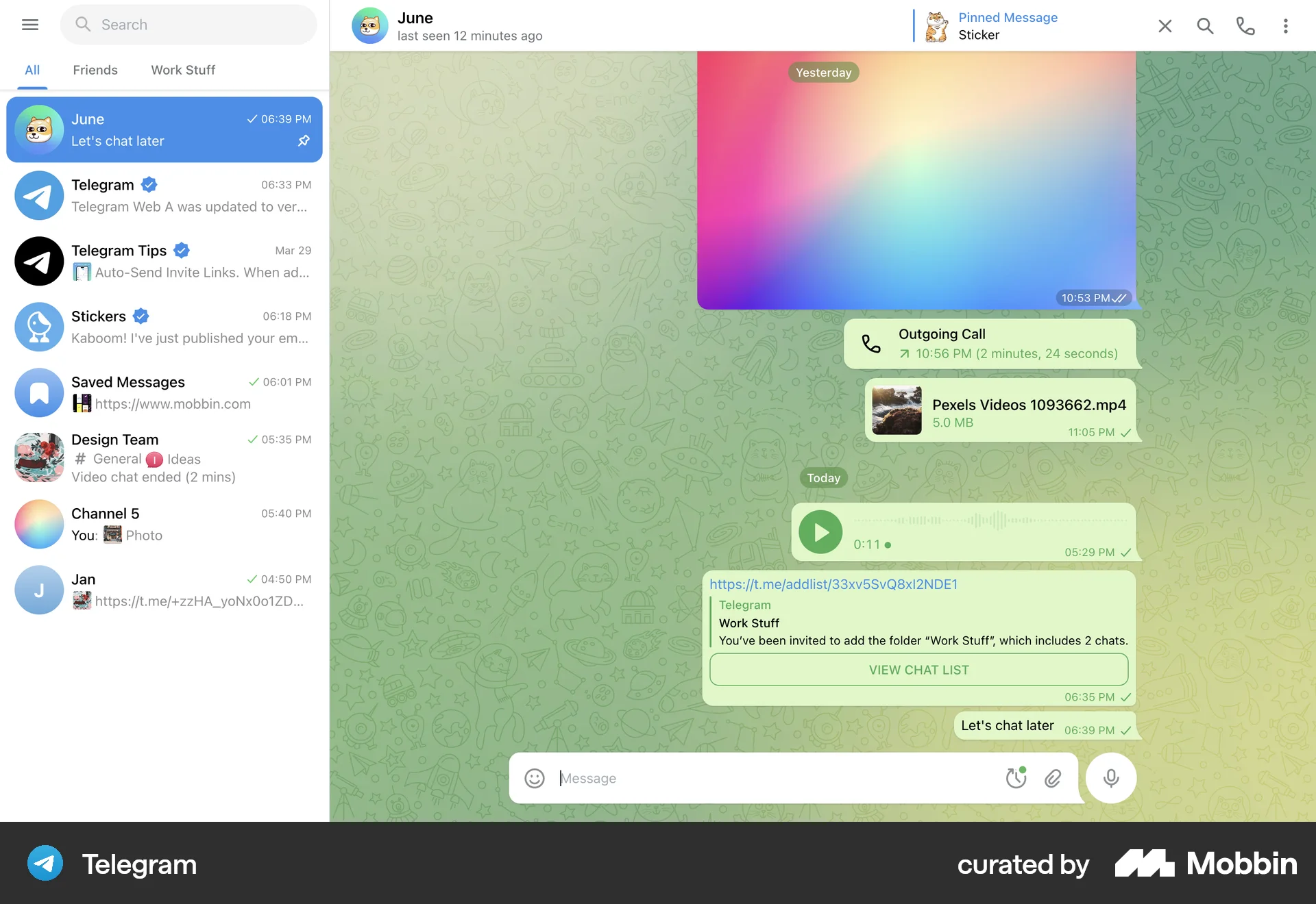 Telegram Web Communication App screen