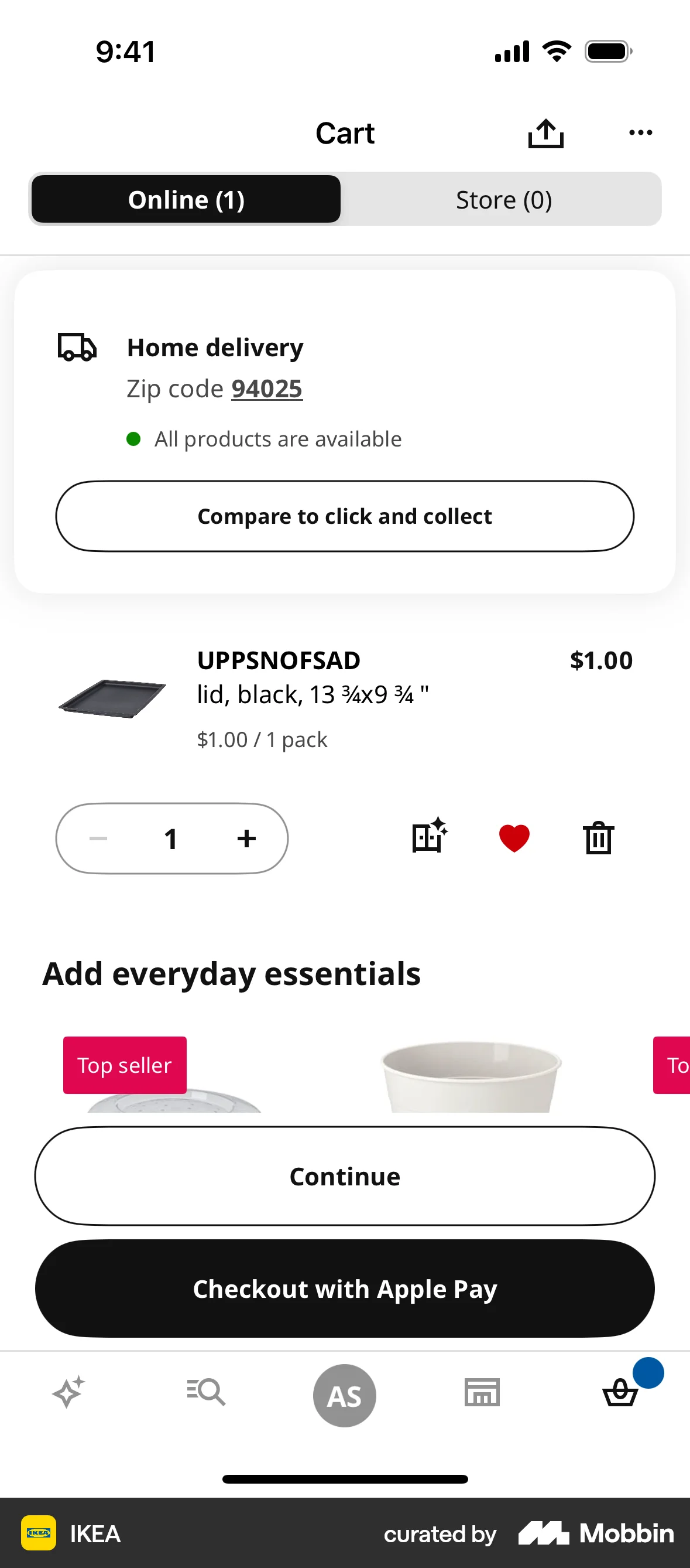 IKEA iOS Mobile Shopping Cart screen