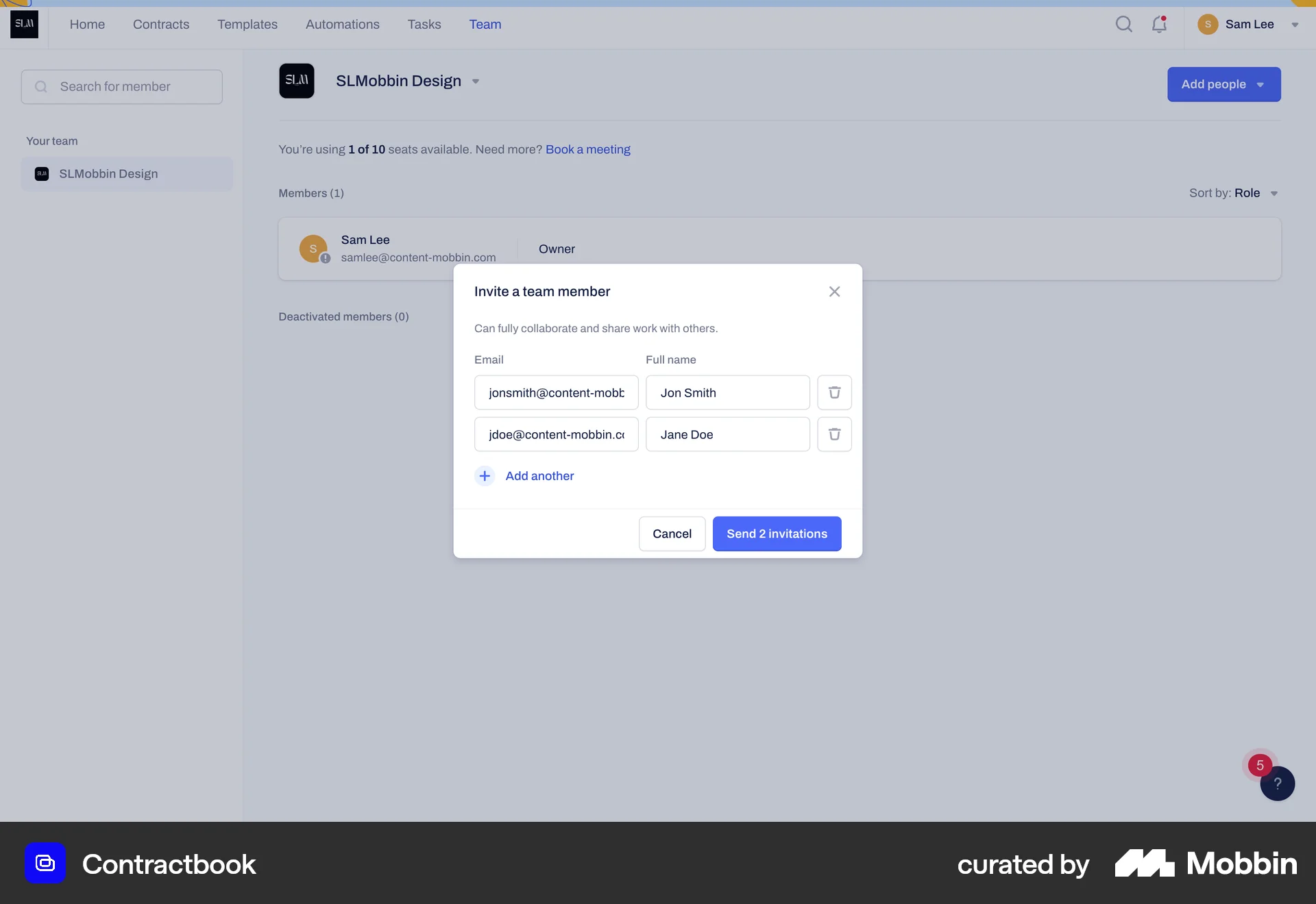 Contractbook Web Invite Teammates screen