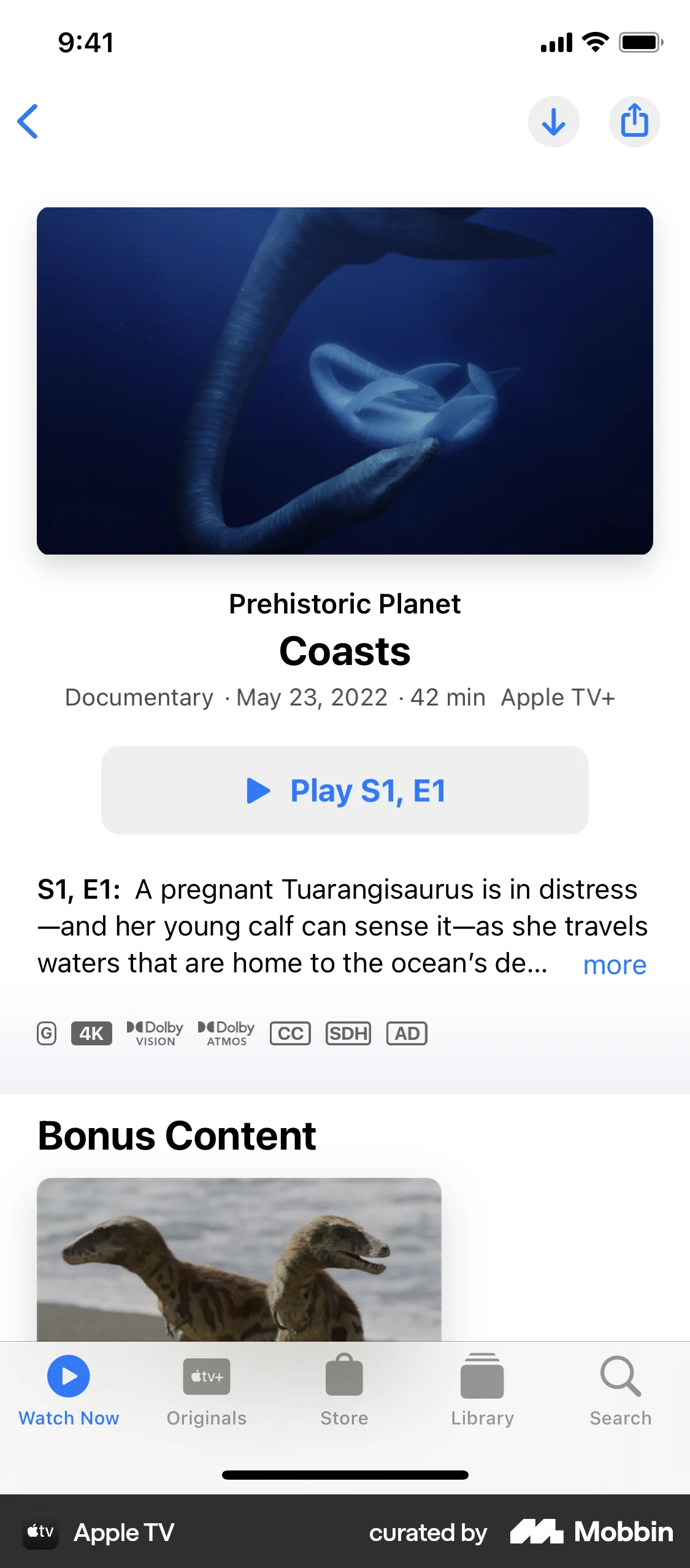 Apple TV iOS TV Show & Movie Detail screen