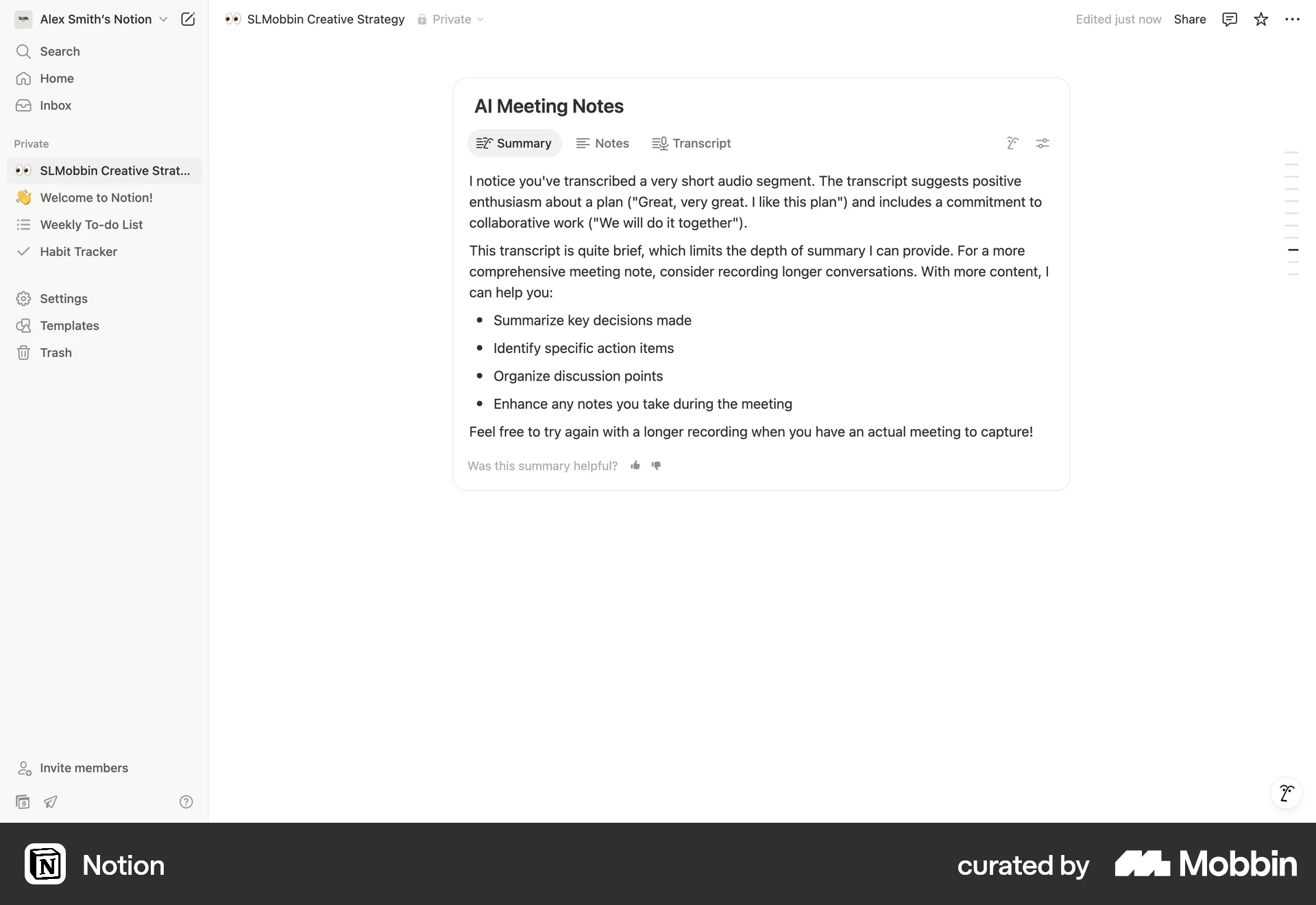 Notion Web screen containing Tab UI element