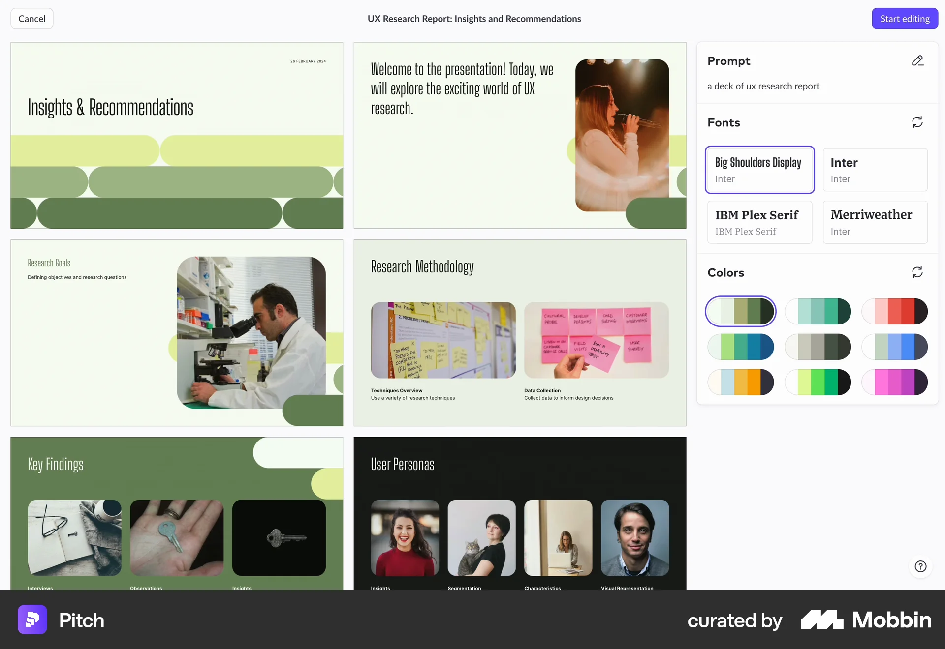 Pitch Web screen containing Color Picker UI element