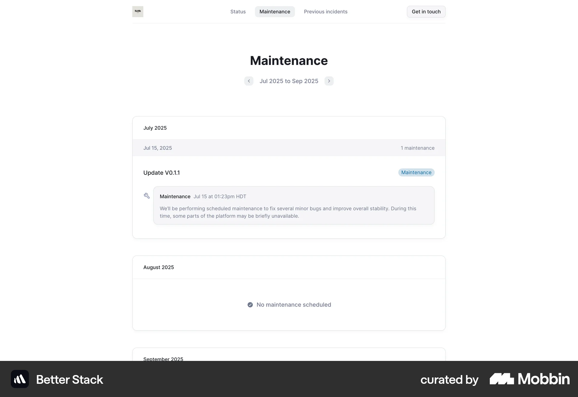Better Stack Web Timeline & History screen