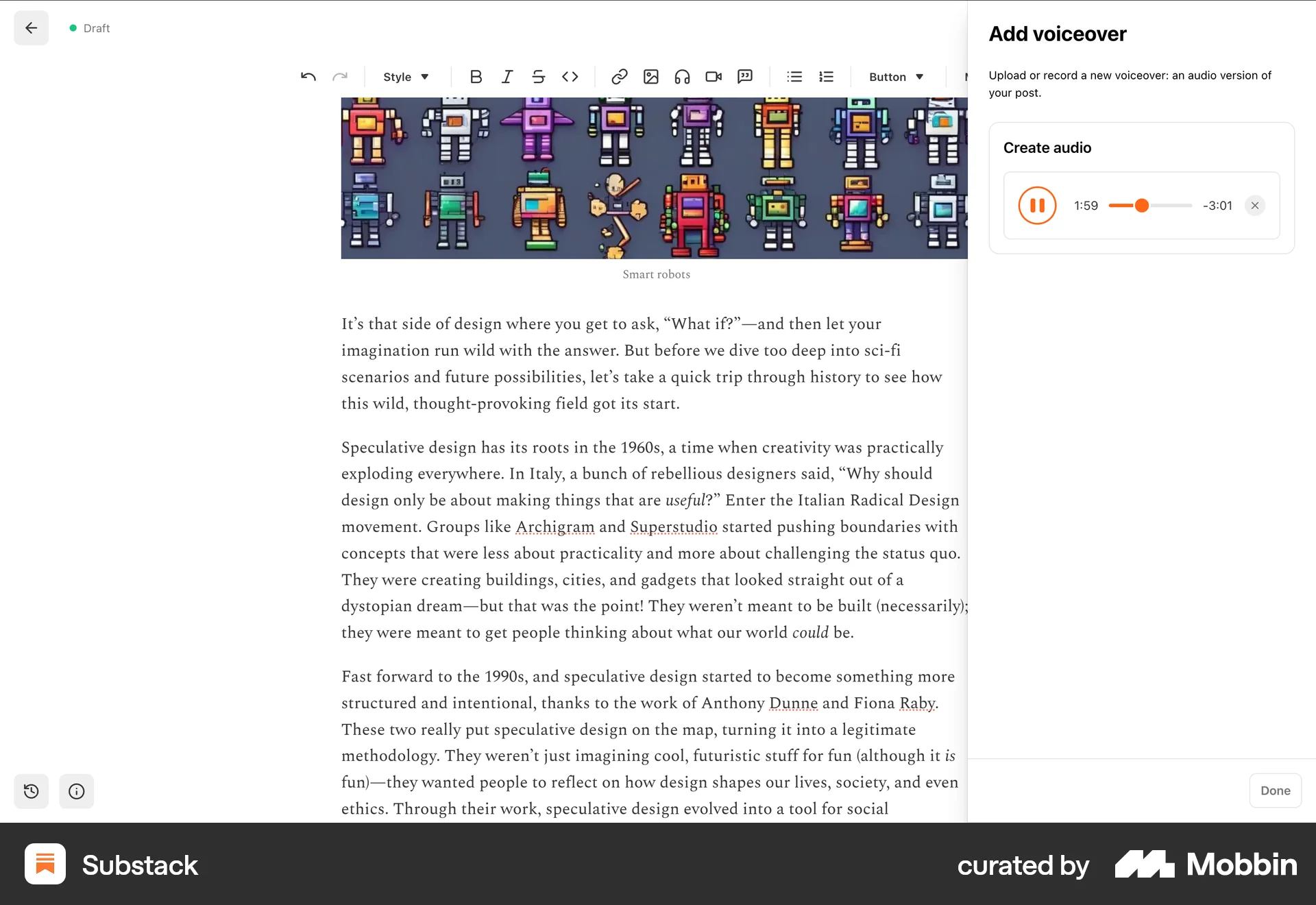 Substack Web Audio Player screen