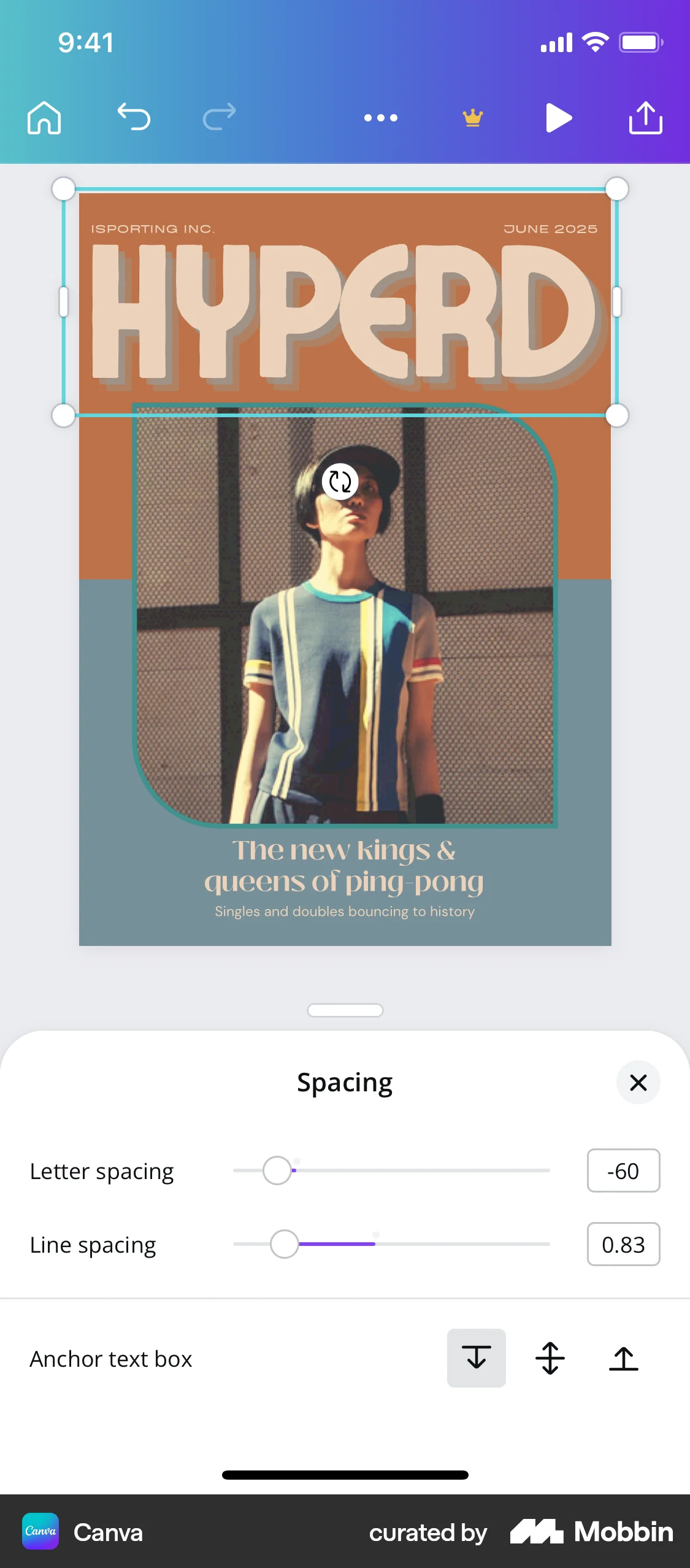 Canva iOS screen containing Slider UI element