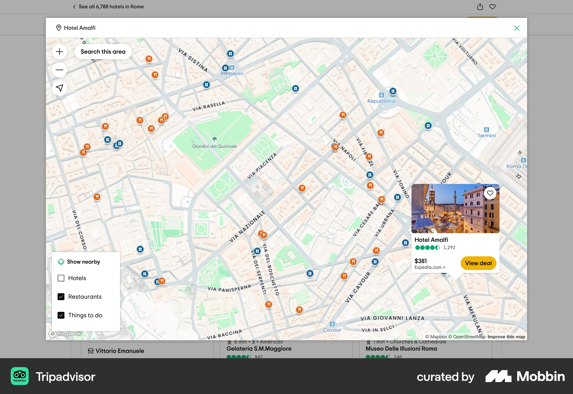 Tripadvisor Web screen containing Map Pin UI element