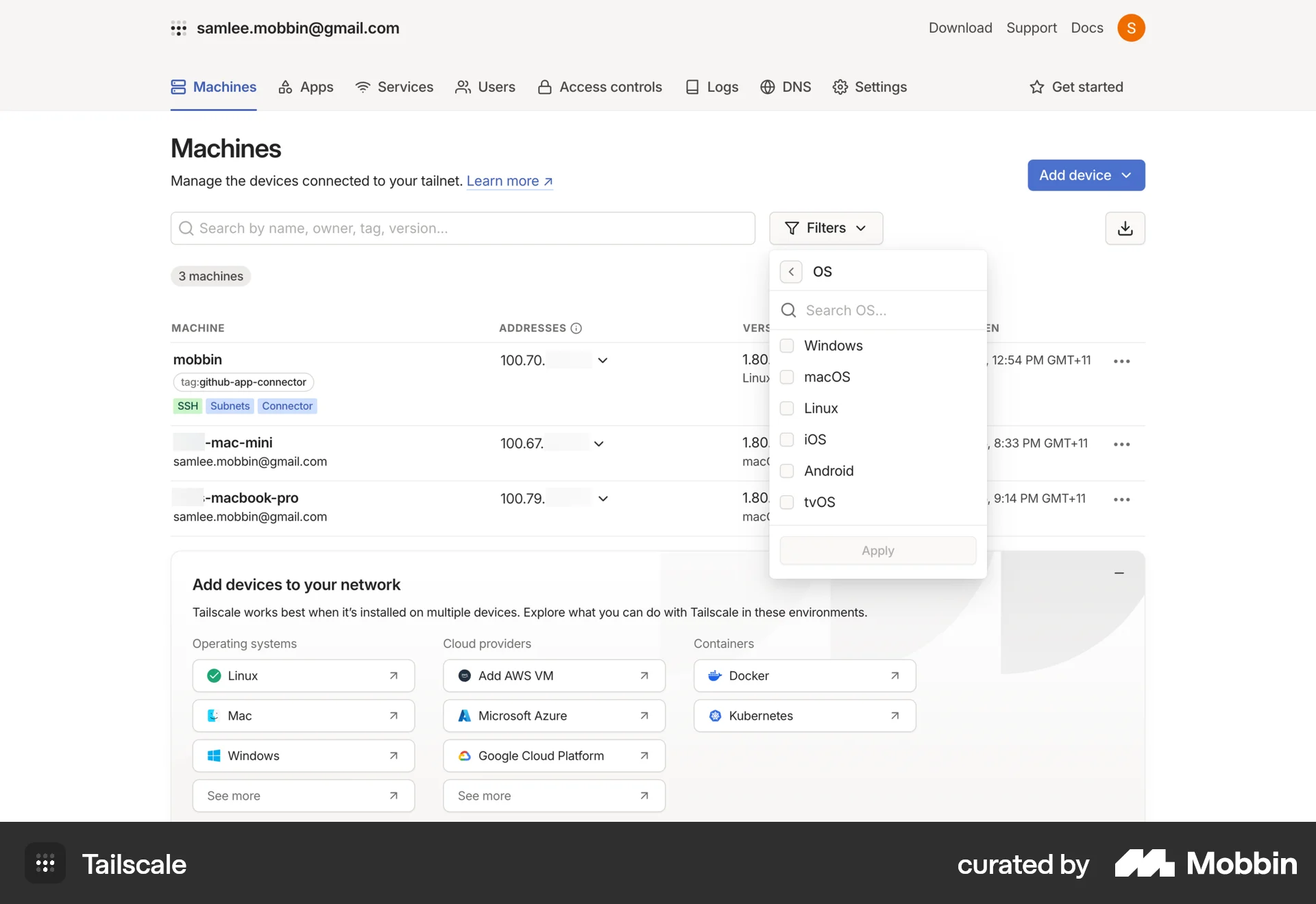 Tailscale Web Utilities App screen