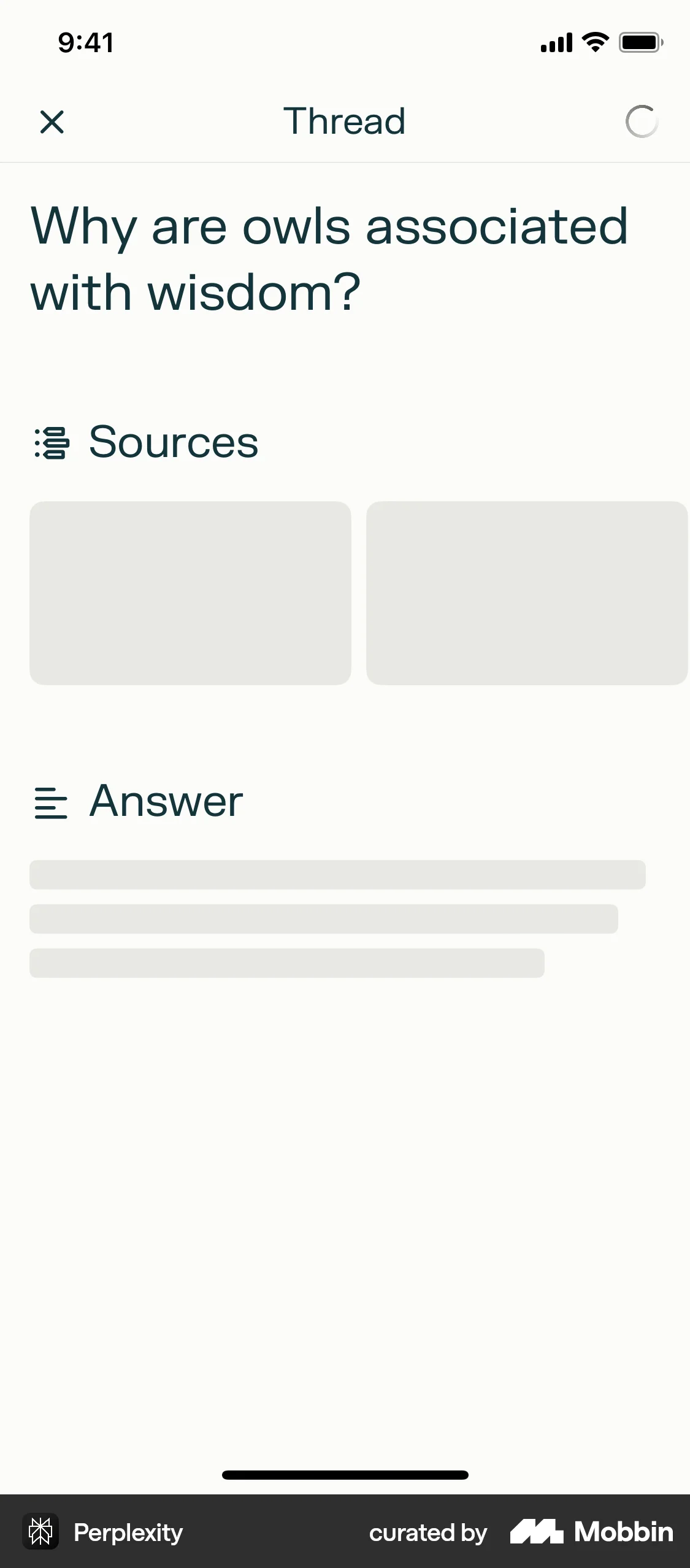 Perplexity iOS screen containing Skeleton UI element