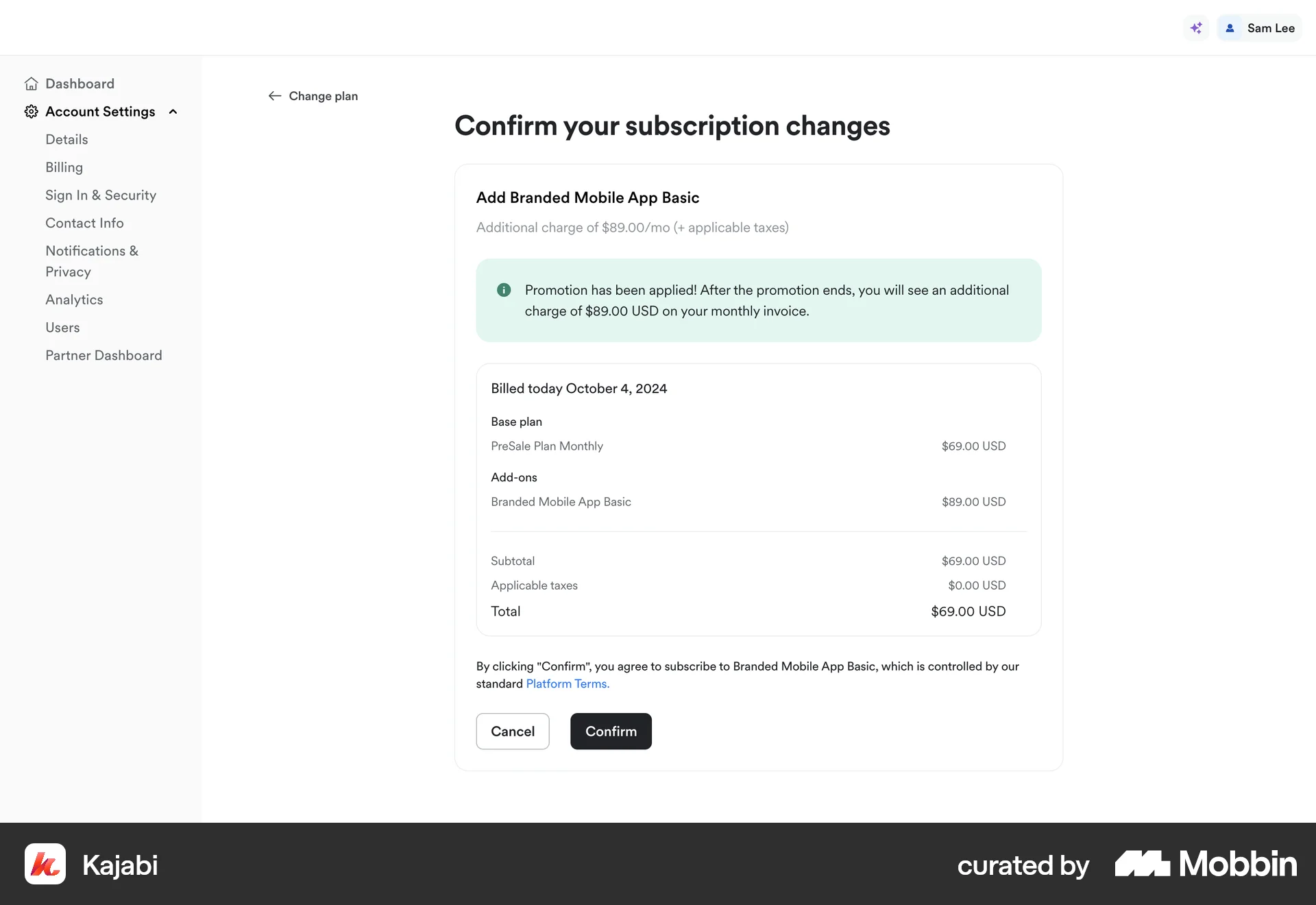 Kajabi Web Checkout screen