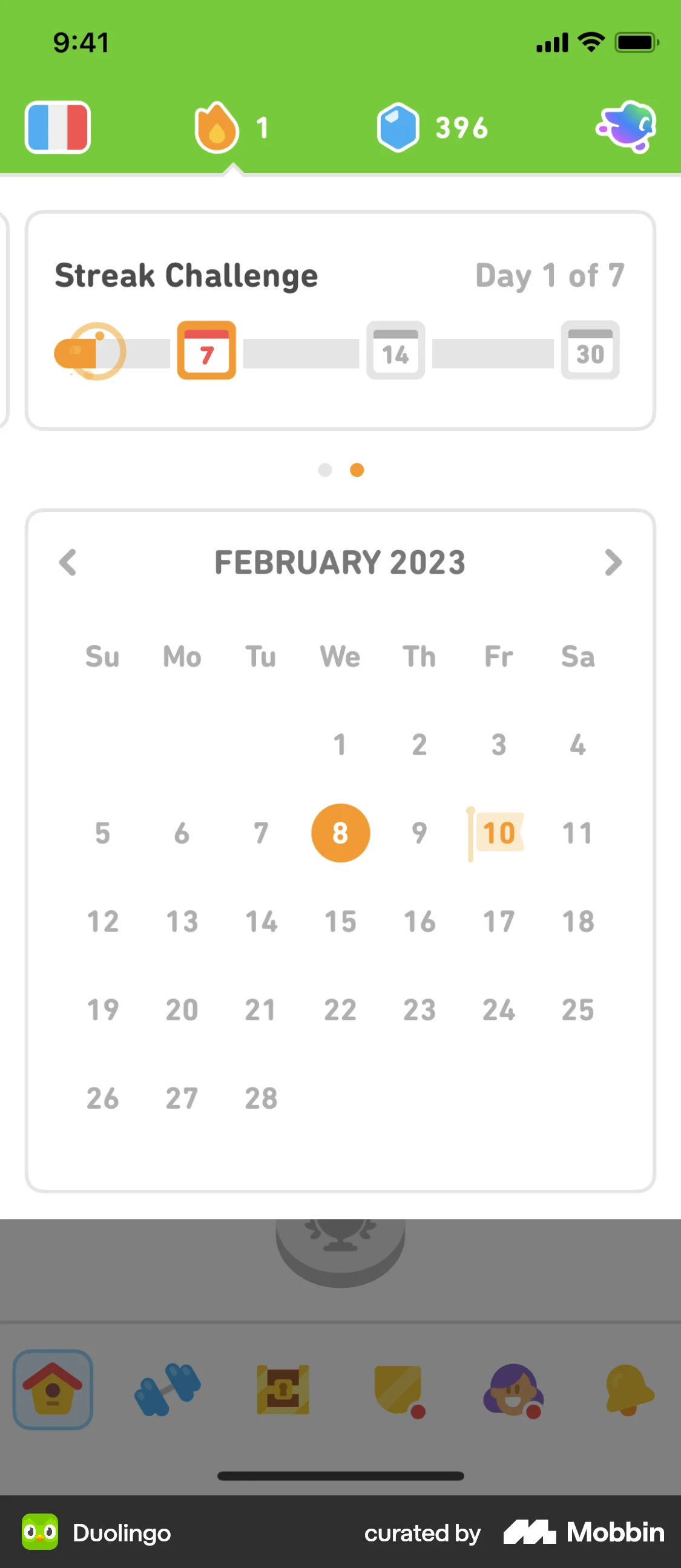 Duolingo iOS Calendar screen