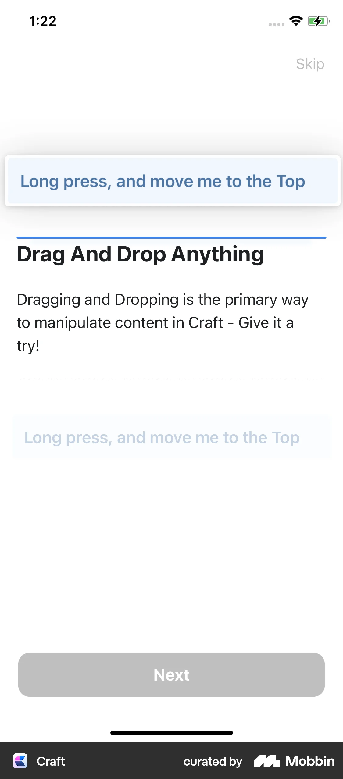 Craft iOS Reorder screen