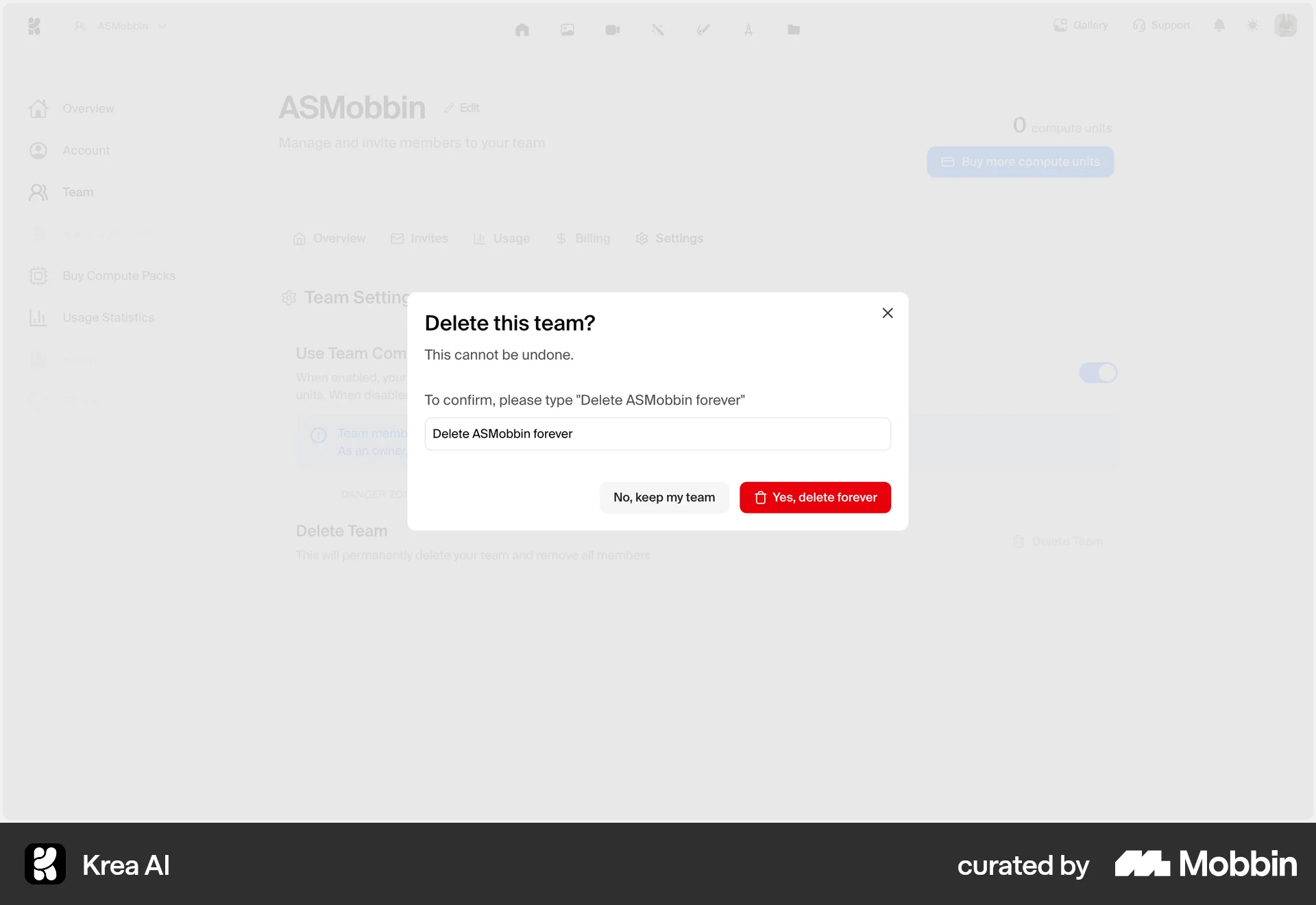 Krea AI Web Confirmation screen