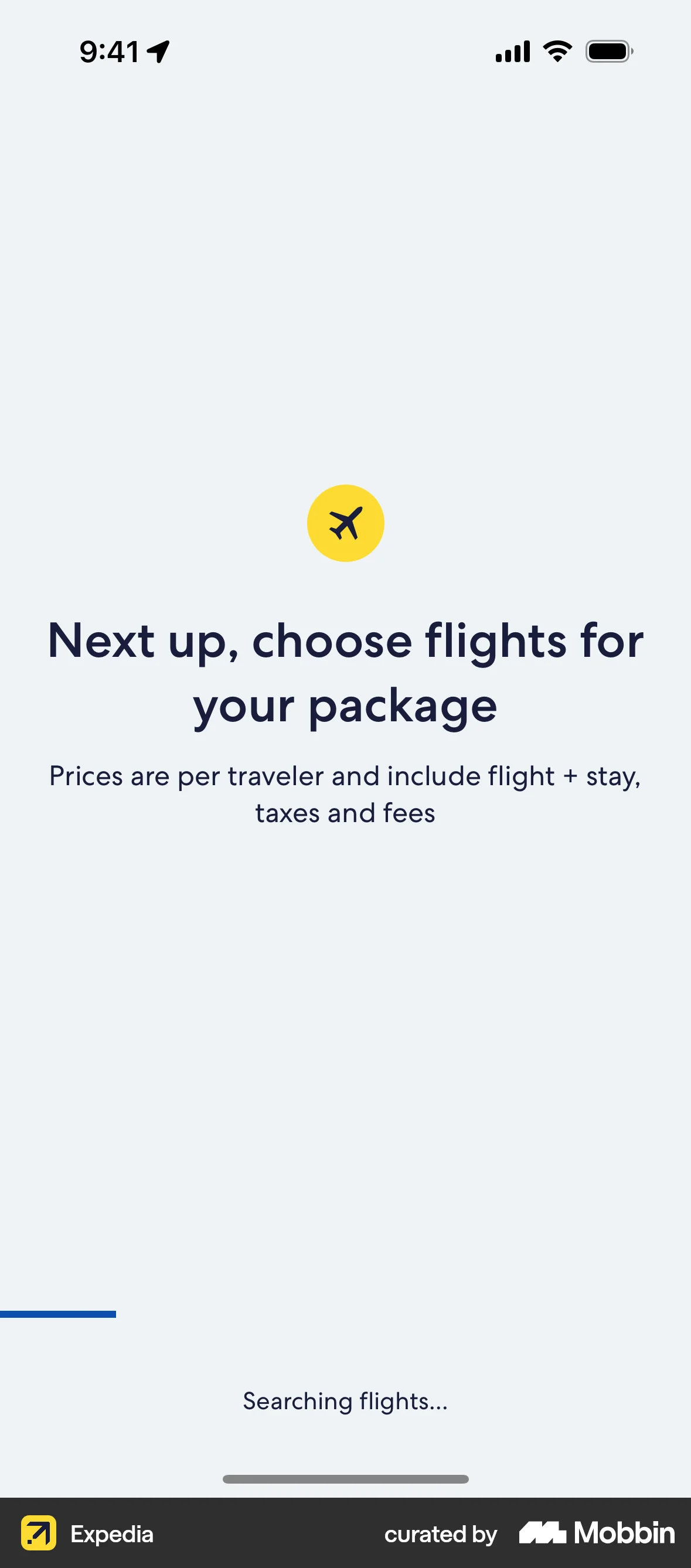 Expedia iOS screen containing Loading Indicator UI element