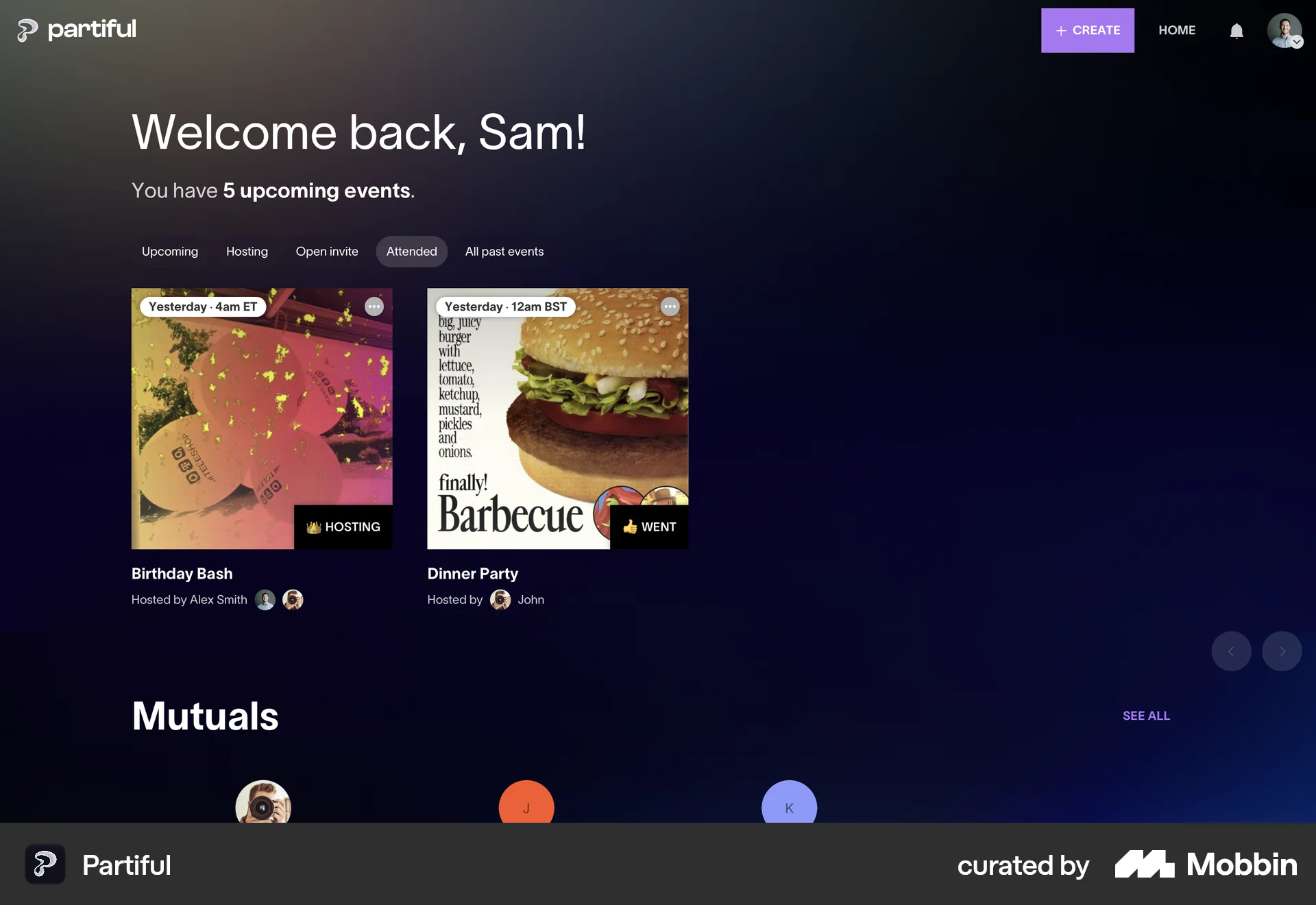 Partiful Web Lifestyle App screen