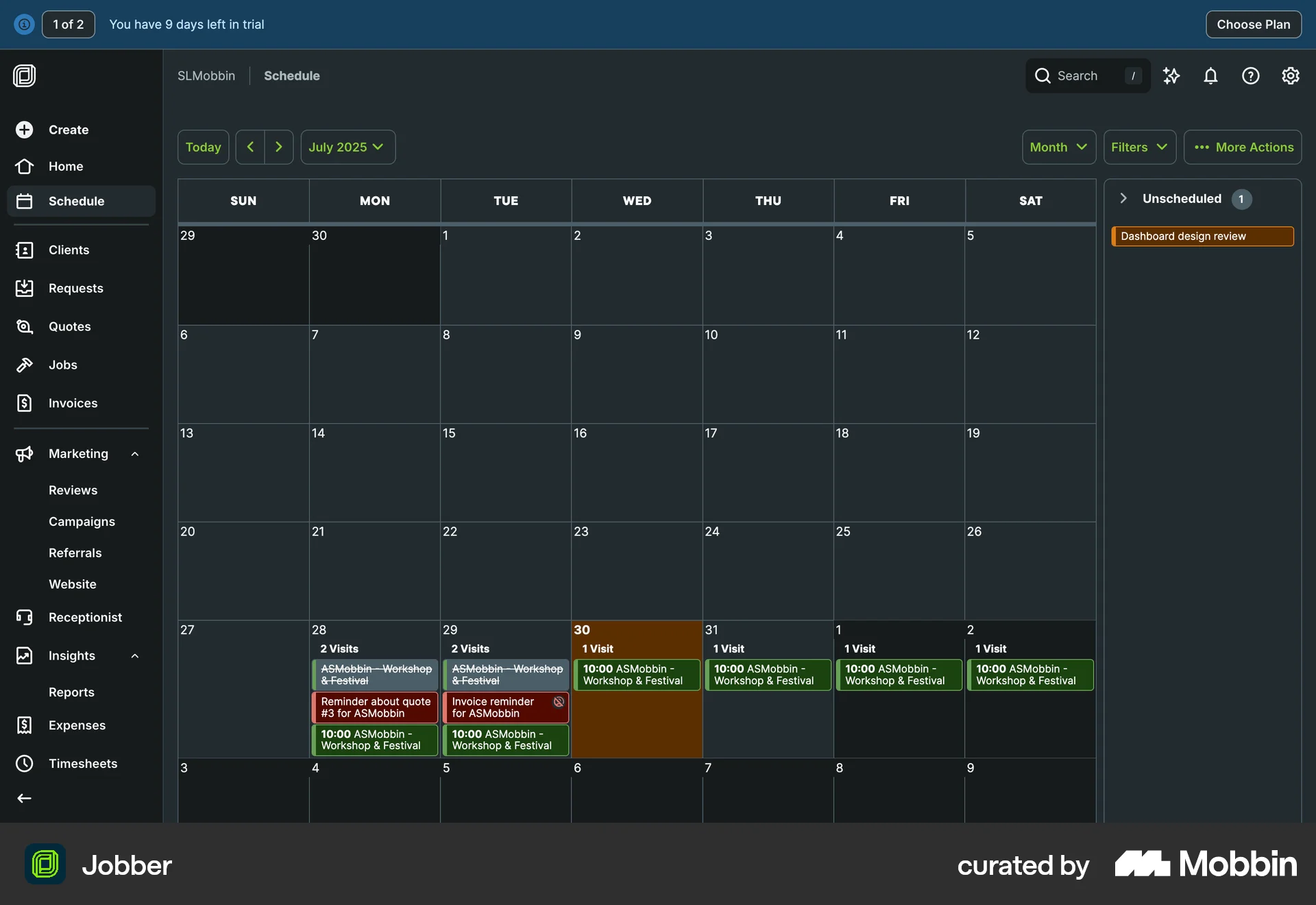 Jobber Web Dark Mode screen