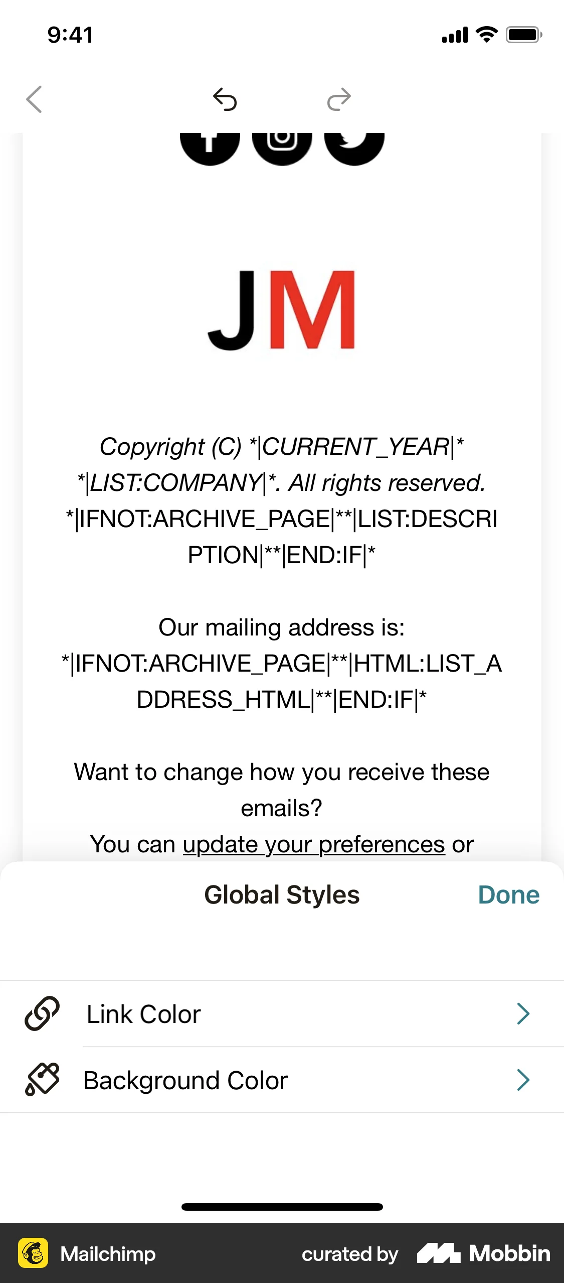 Mailchimp iOS Media Editor screen