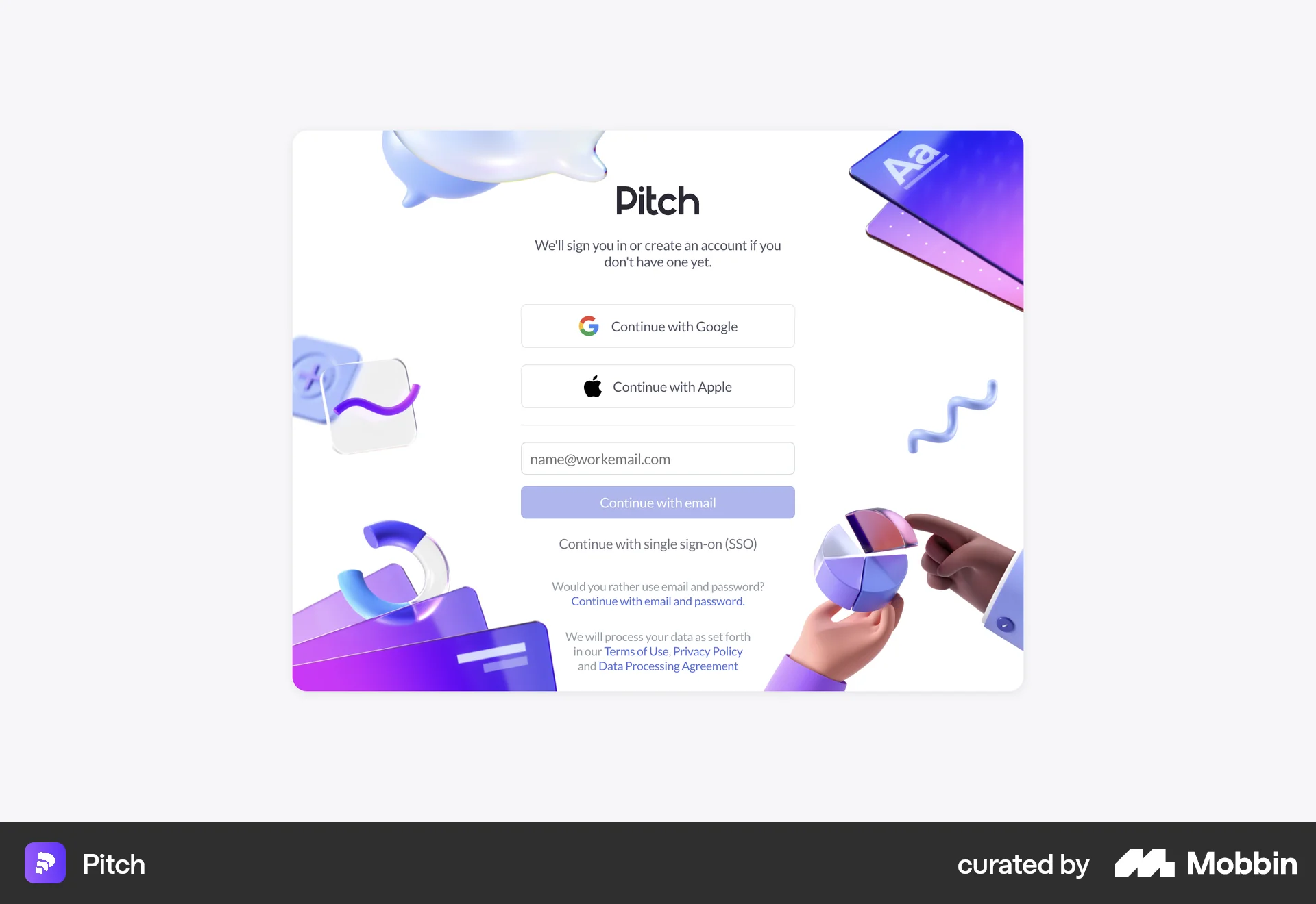 Pitch Web Login screen