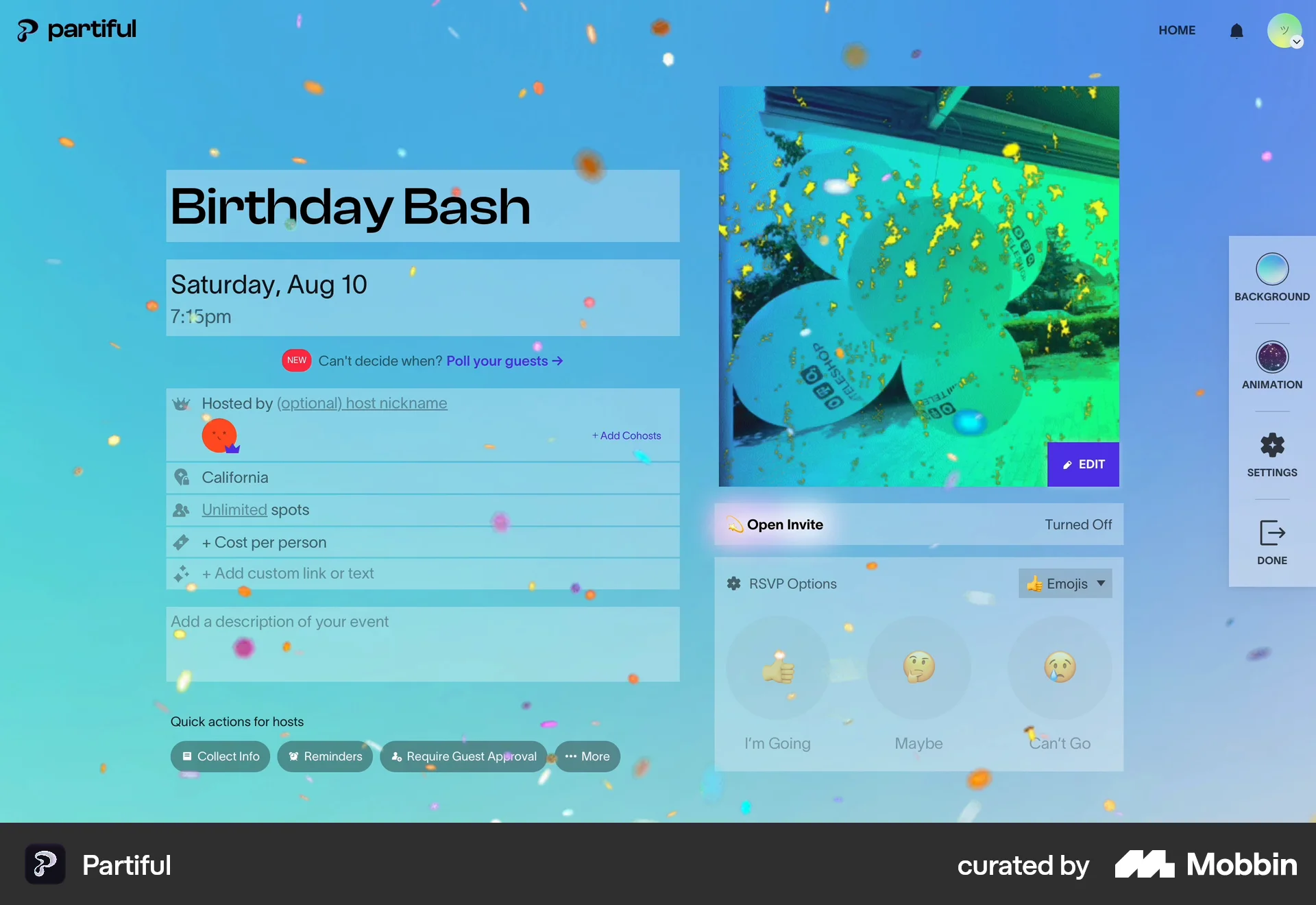Partiful Web Lifestyle App screen