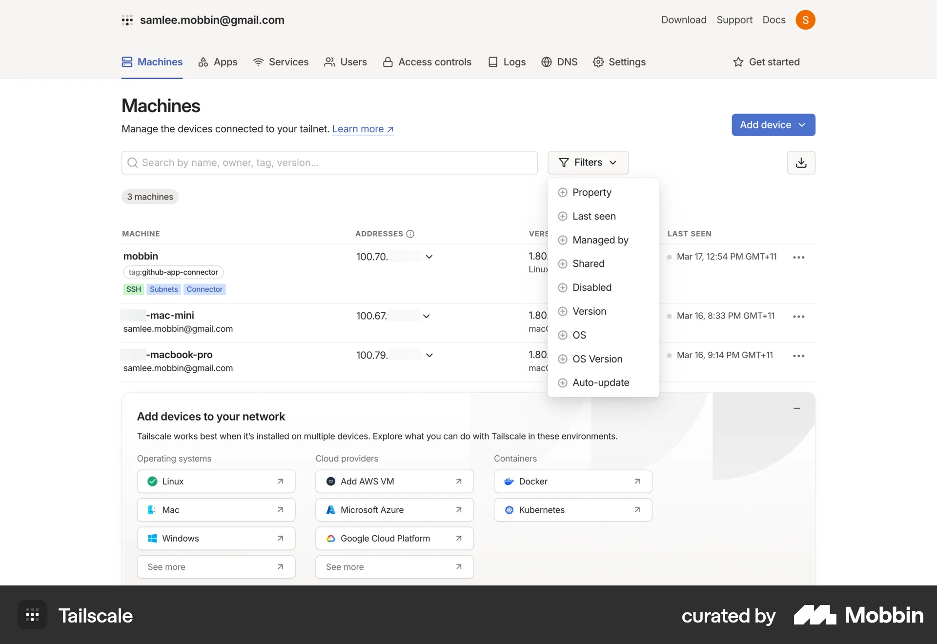 Tailscale Web Utilities App screen