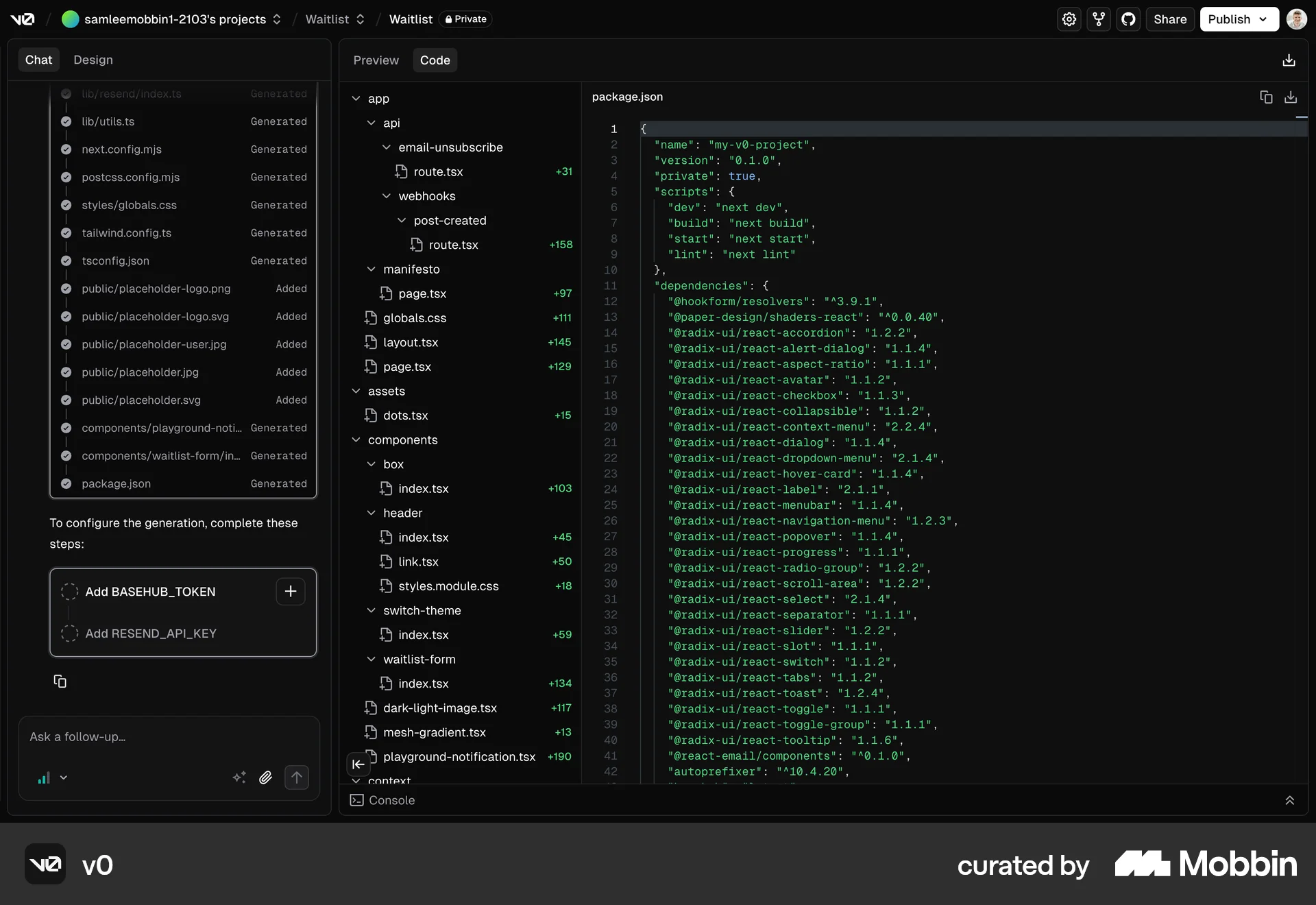 v0 Web Dark Mode screen