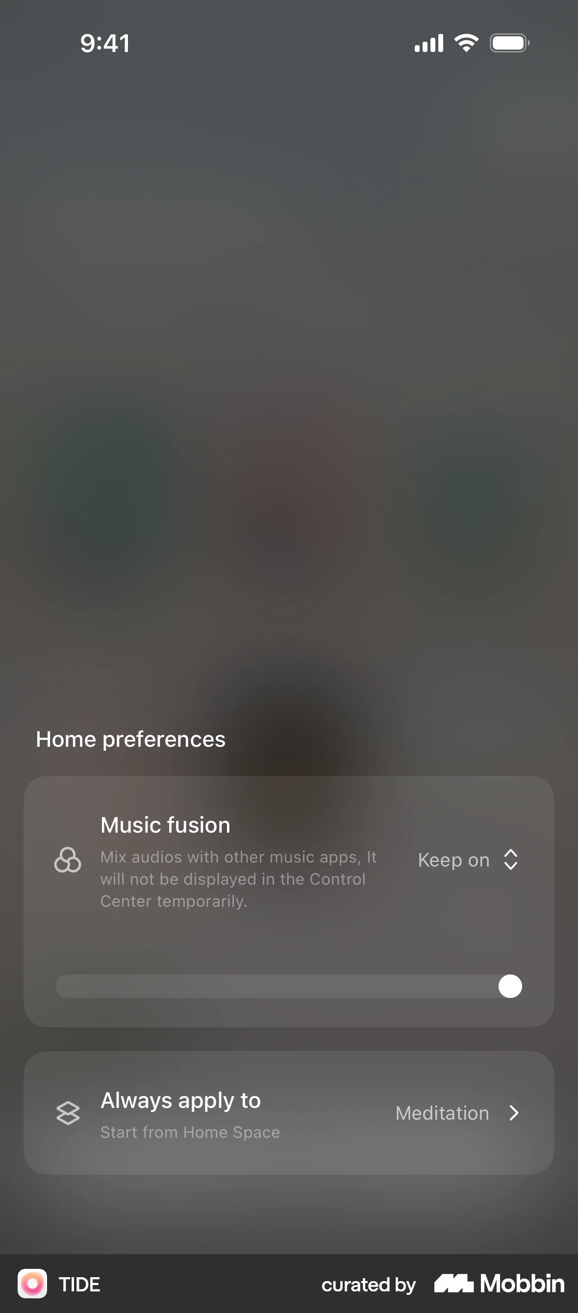 TIDE iOS Glassmorphism screen