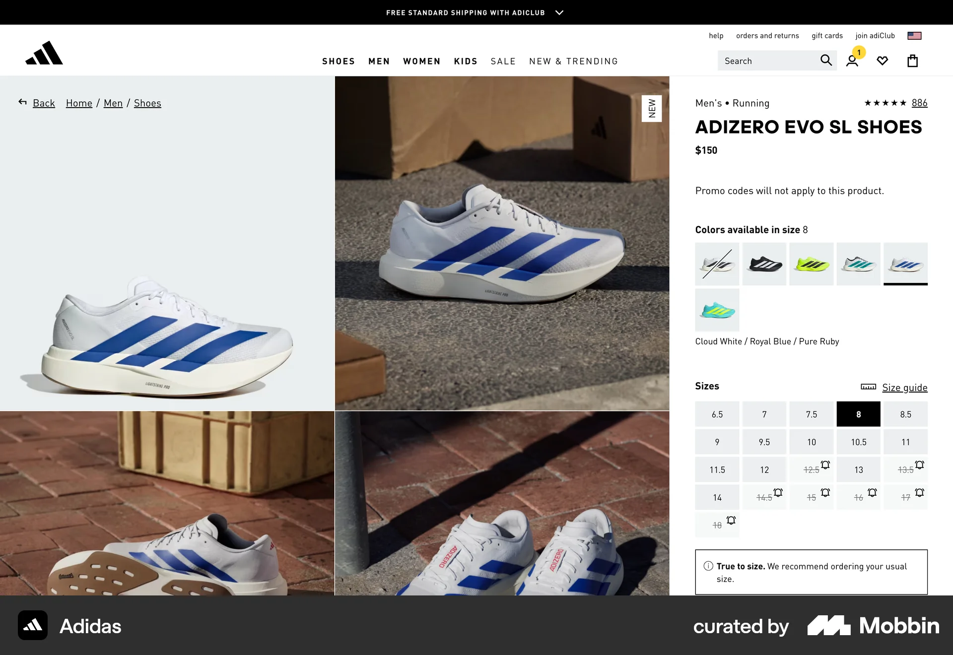 adidas Web Product Detail screen