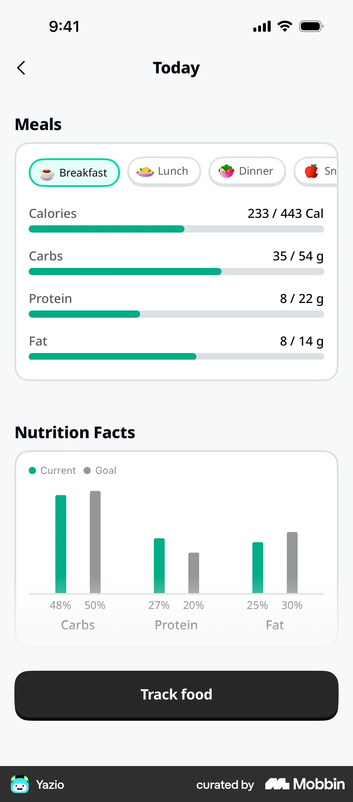 Yazio iOS screen containing Carousel UI element