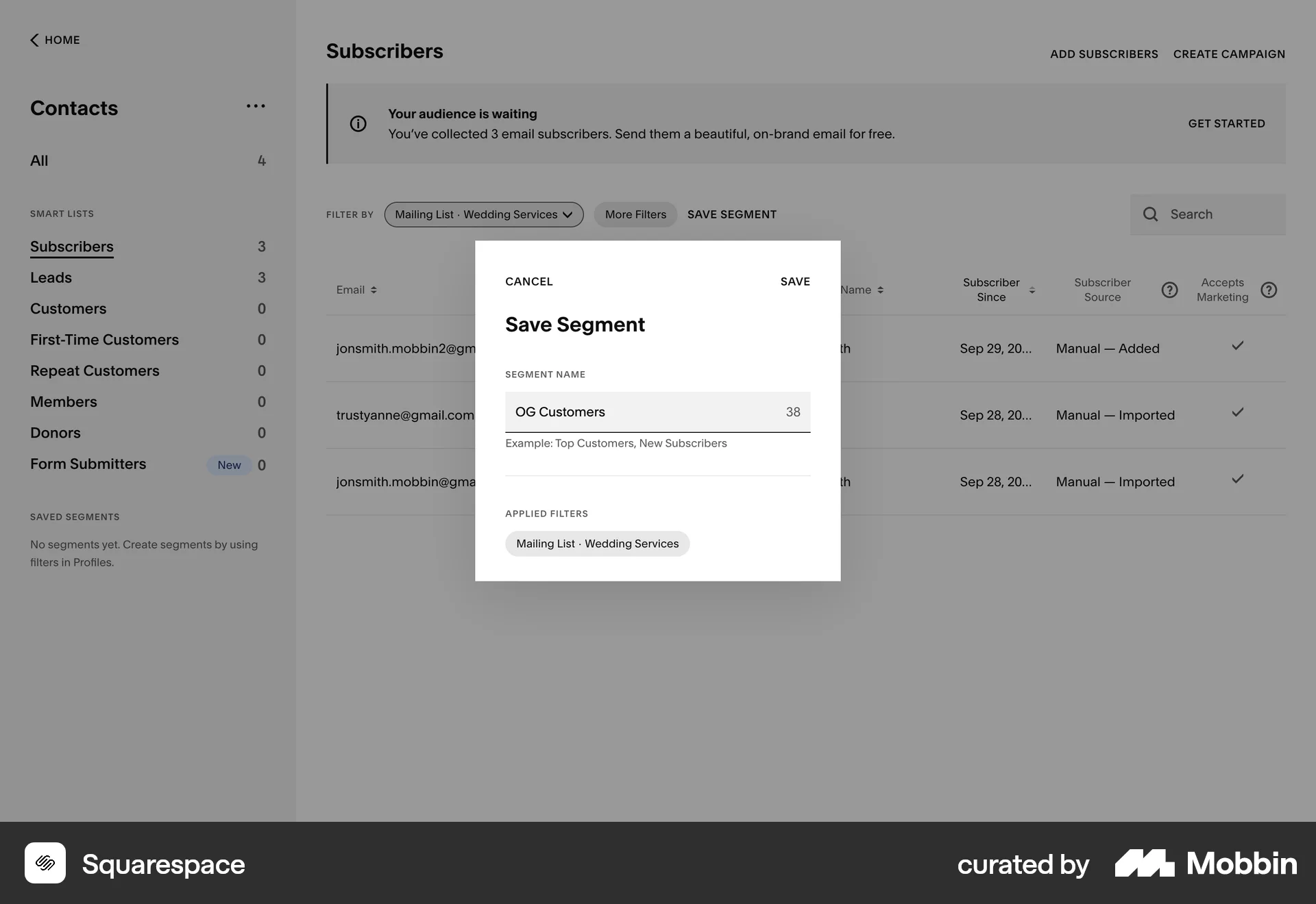 Squarespace Web Save screen
