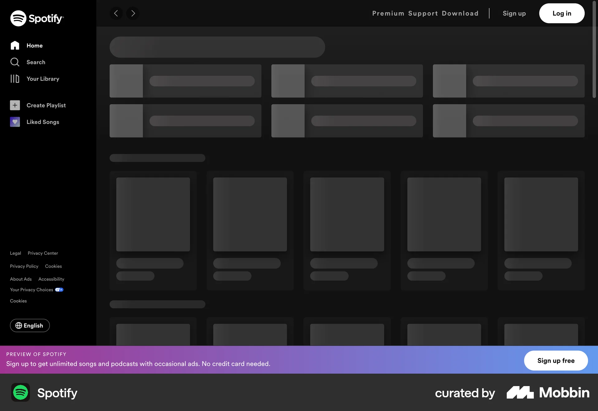 Spotify Web screen containing Skeleton UI element