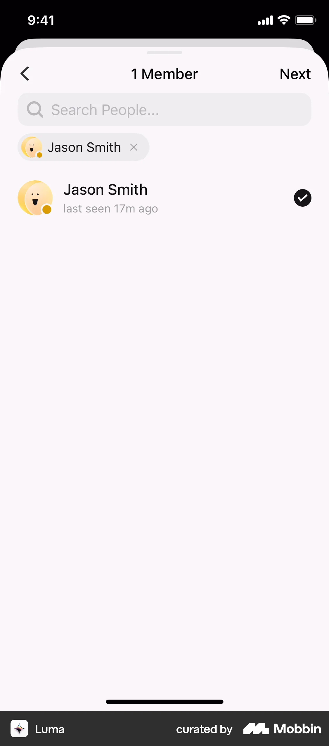 Luma iOS Invite Teammates screen