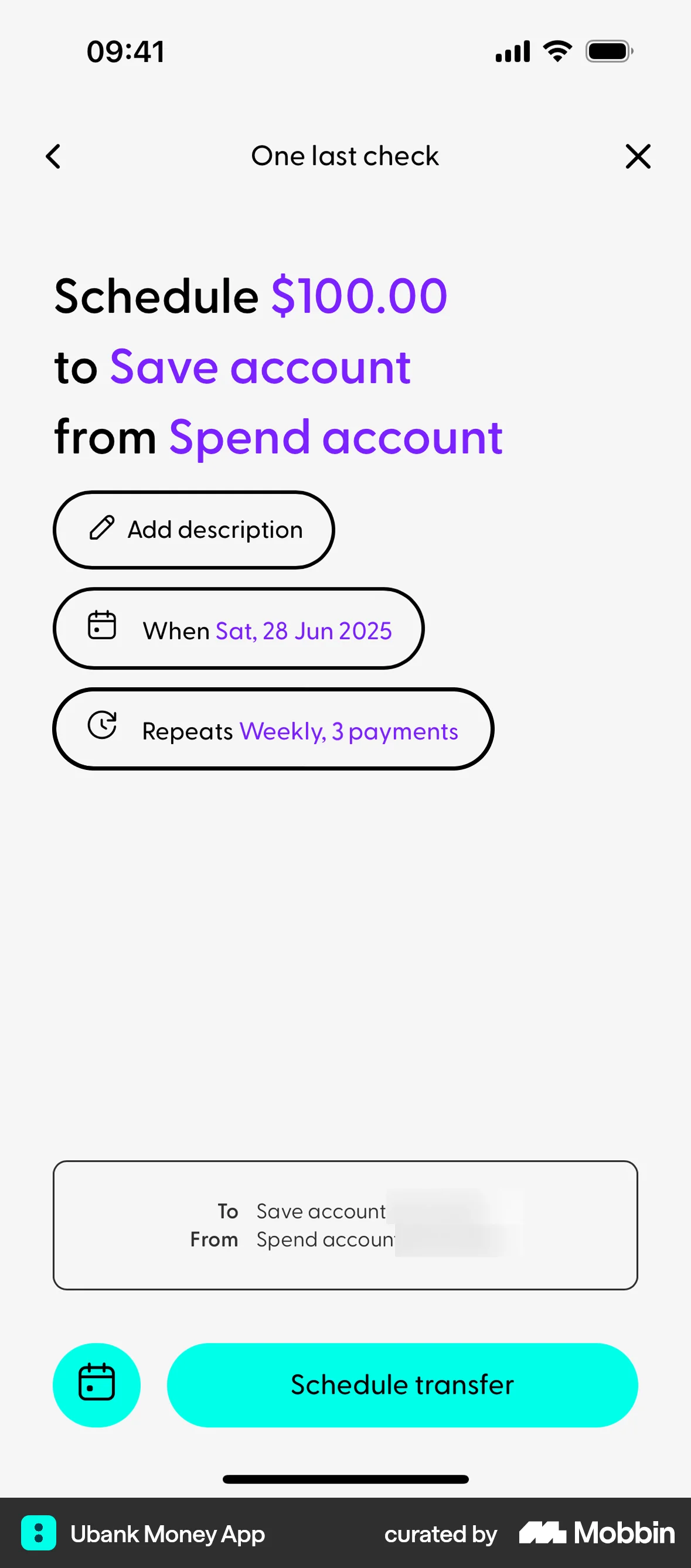 Ubank Money App iOS screen containing Chip UI element