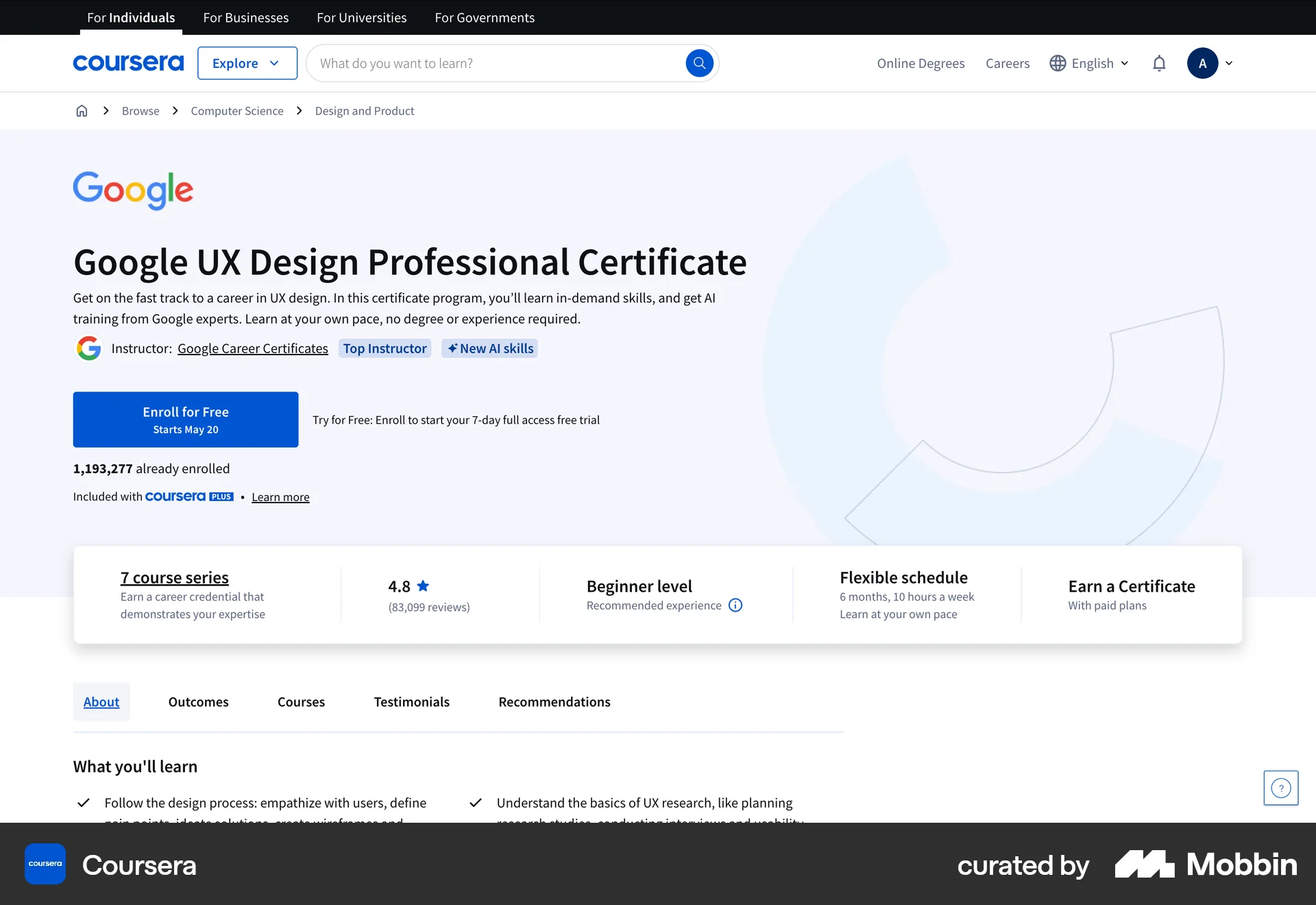 Coursera Web Class & Lesson Detail screen