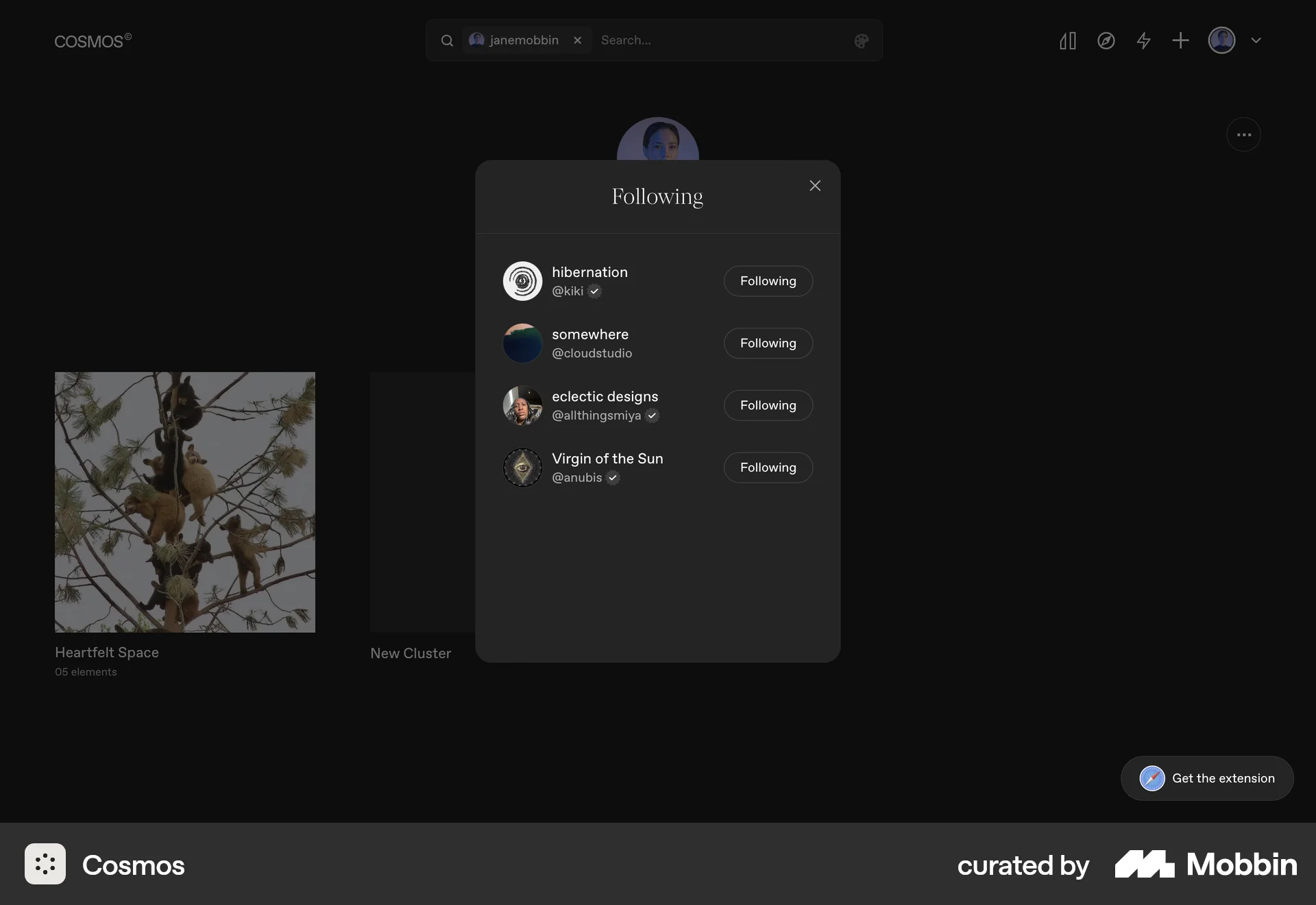 Cosmos Web Followers & Following screen