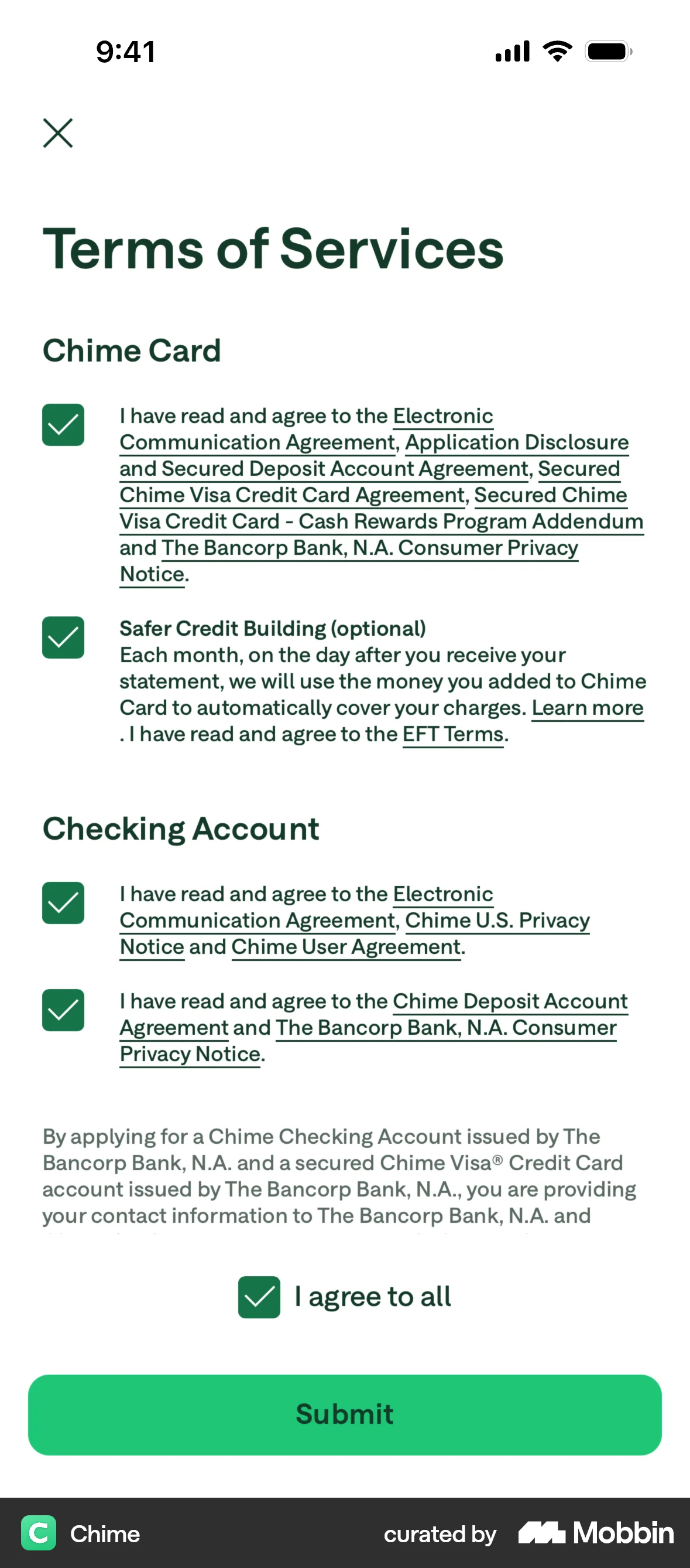 Chime Onboarding screen