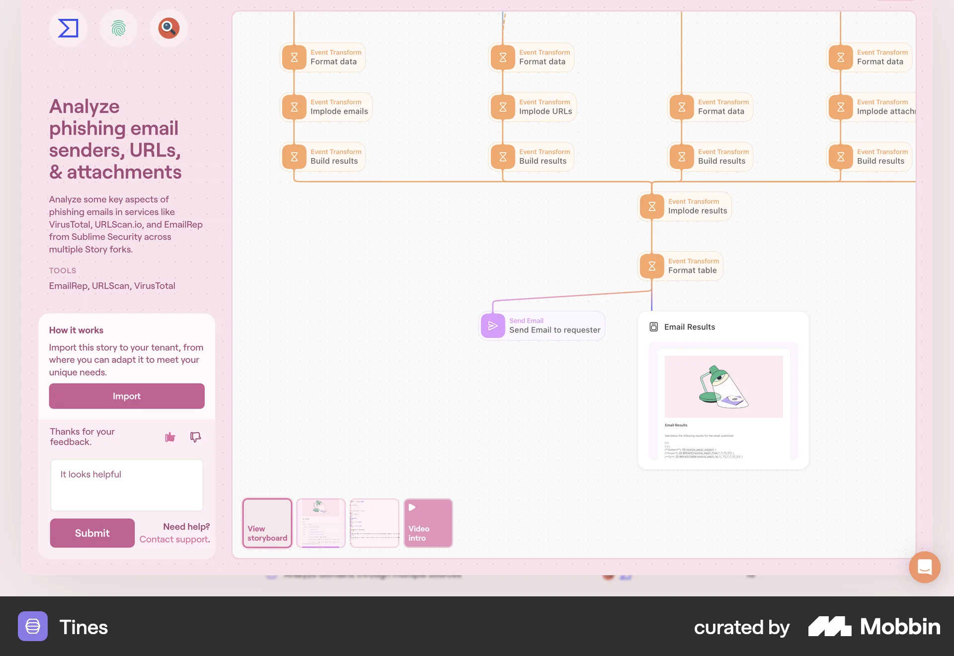 Tines Web Feedback screen